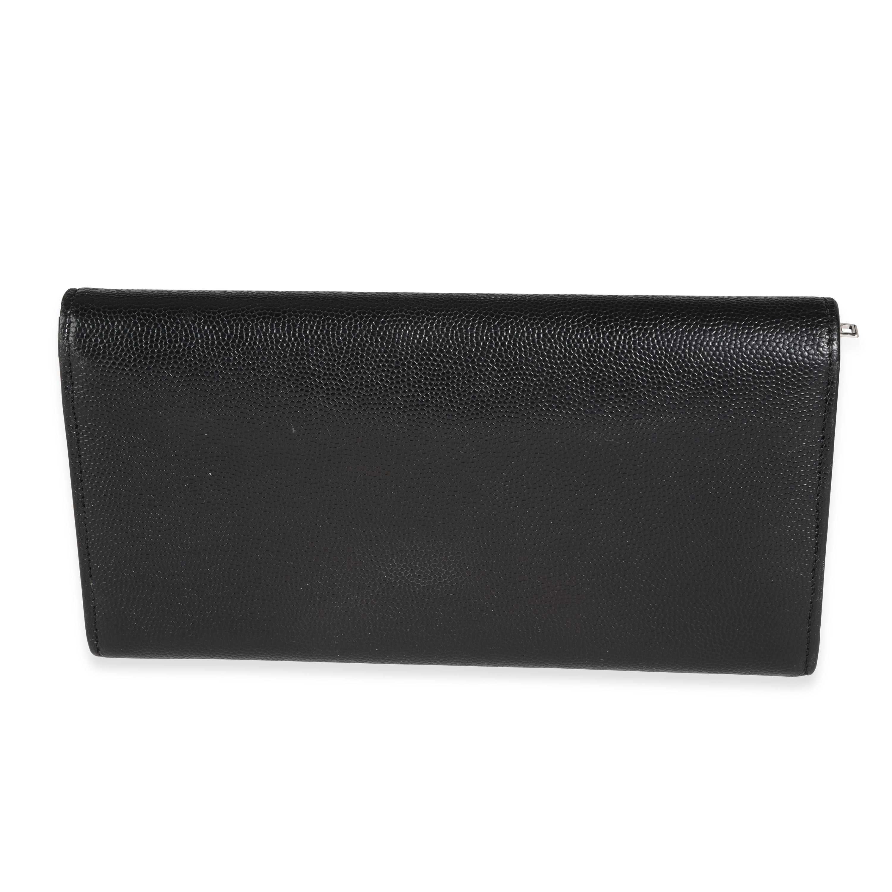 Saint Laurent Black Grain De Poudre Leather Studded Classic Marquage Flap Wallet