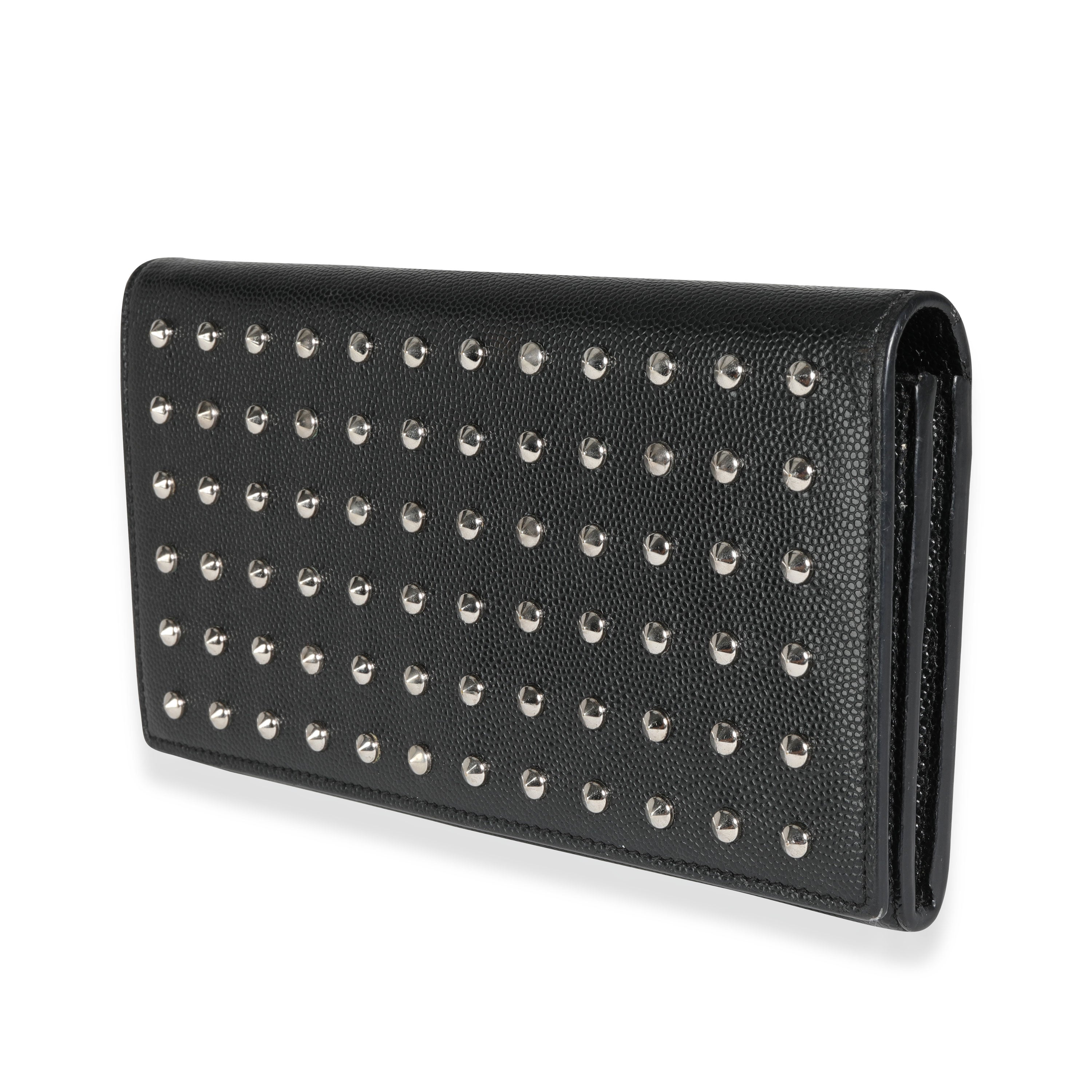 Saint Laurent Black Grain De Poudre Leather Studded Classic Marquage Flap Wallet