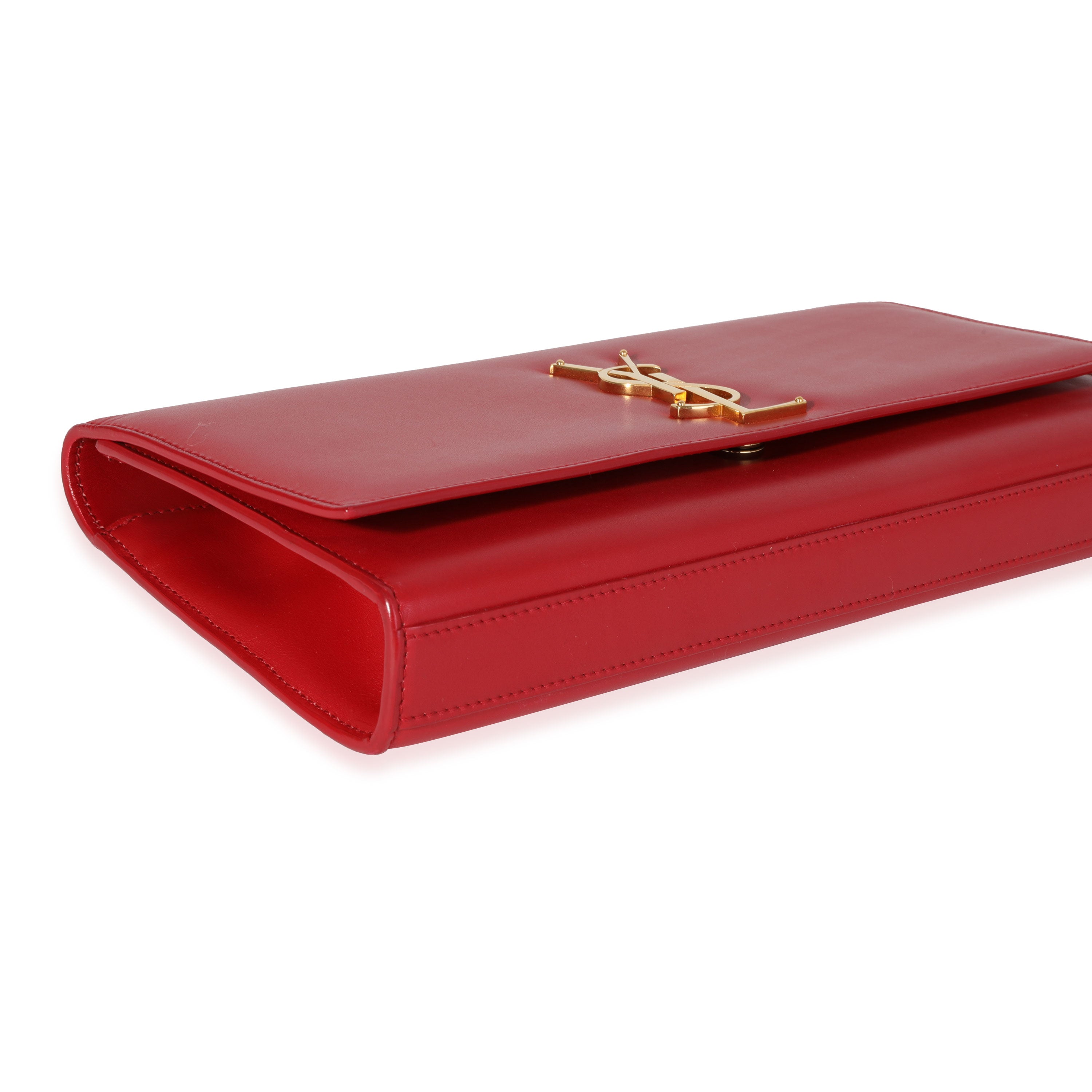 Saint Laurent Red Smooth Calfskin Cassandre Clutch