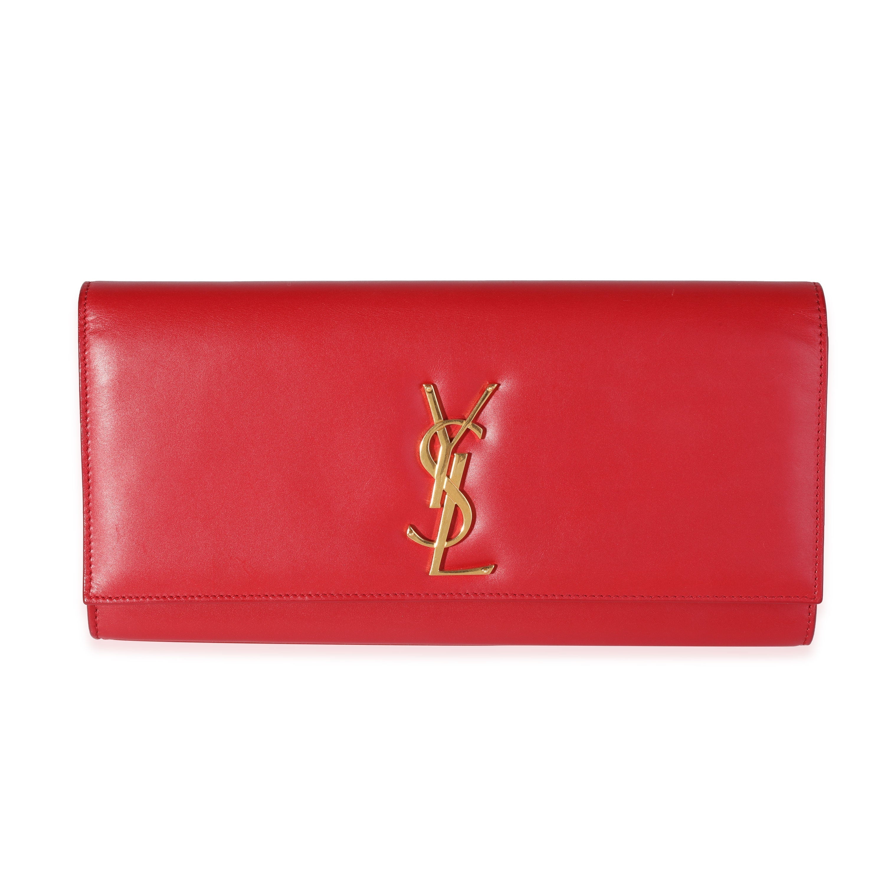 Saint Laurent Red Smooth Calfskin Cassandre Clutch