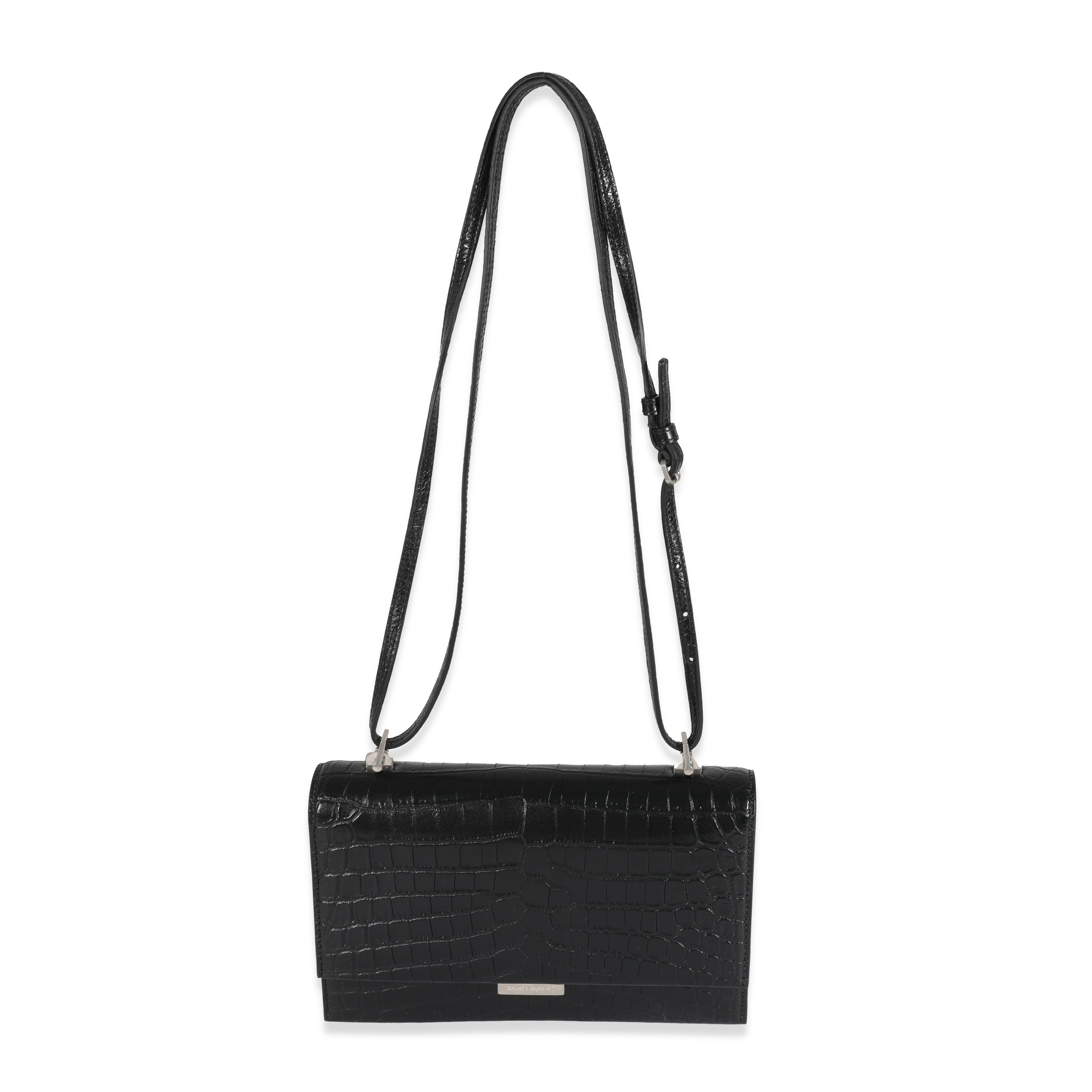 Saint Laurent Black Croc Embossed Babylone Bag