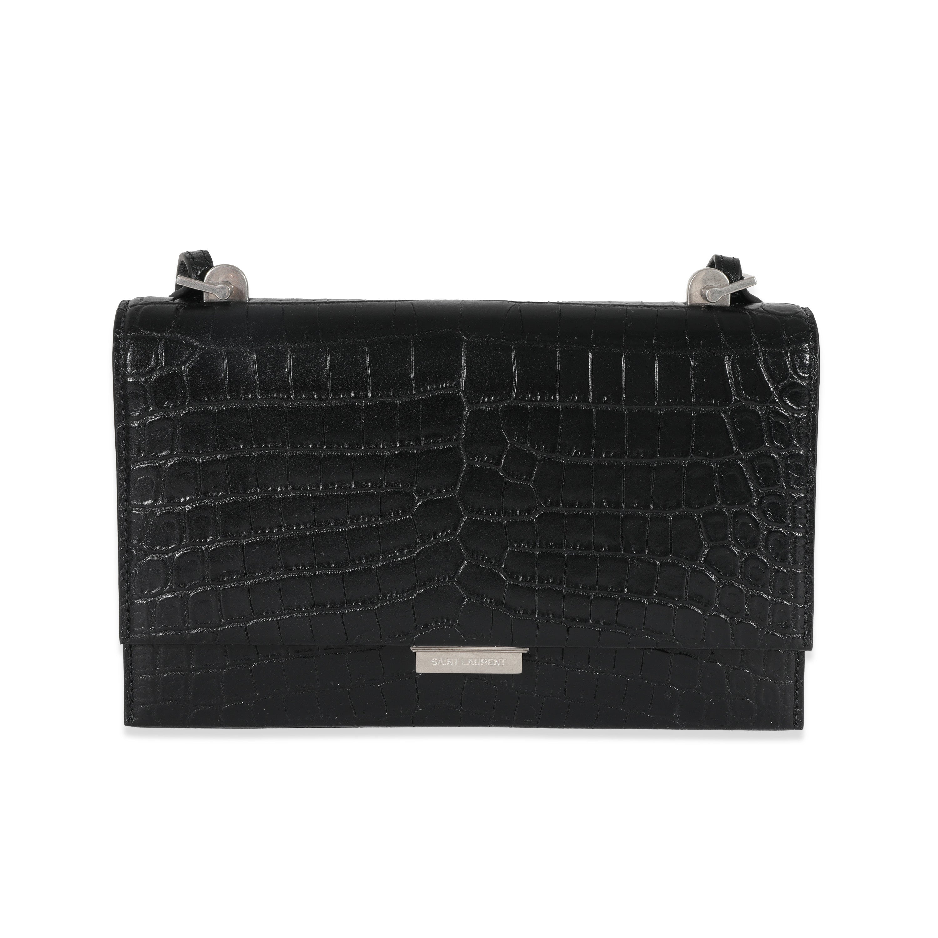 Saint Laurent Black Croc Embossed Babylone Bag