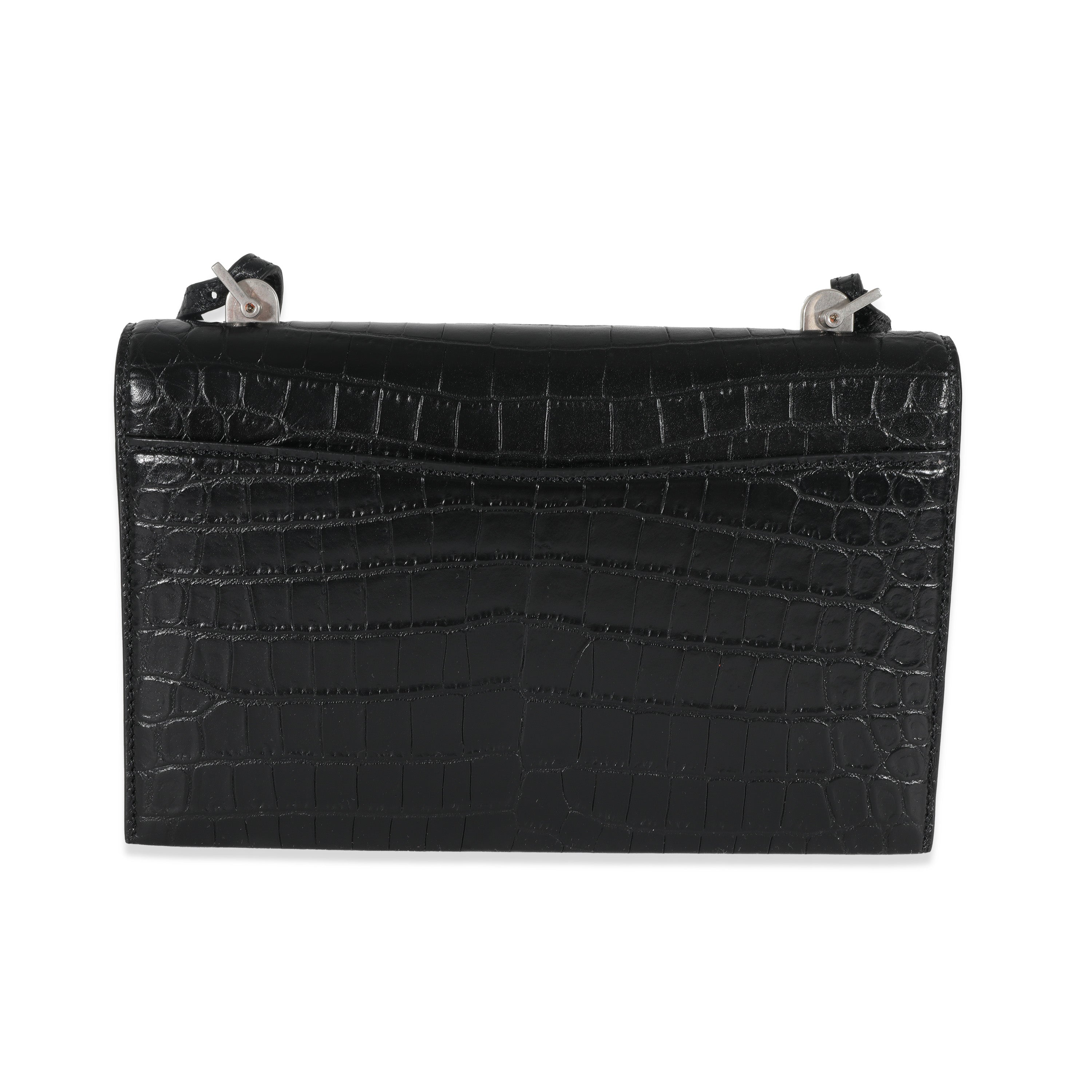 Saint Laurent Black Croc Embossed Babylone Bag