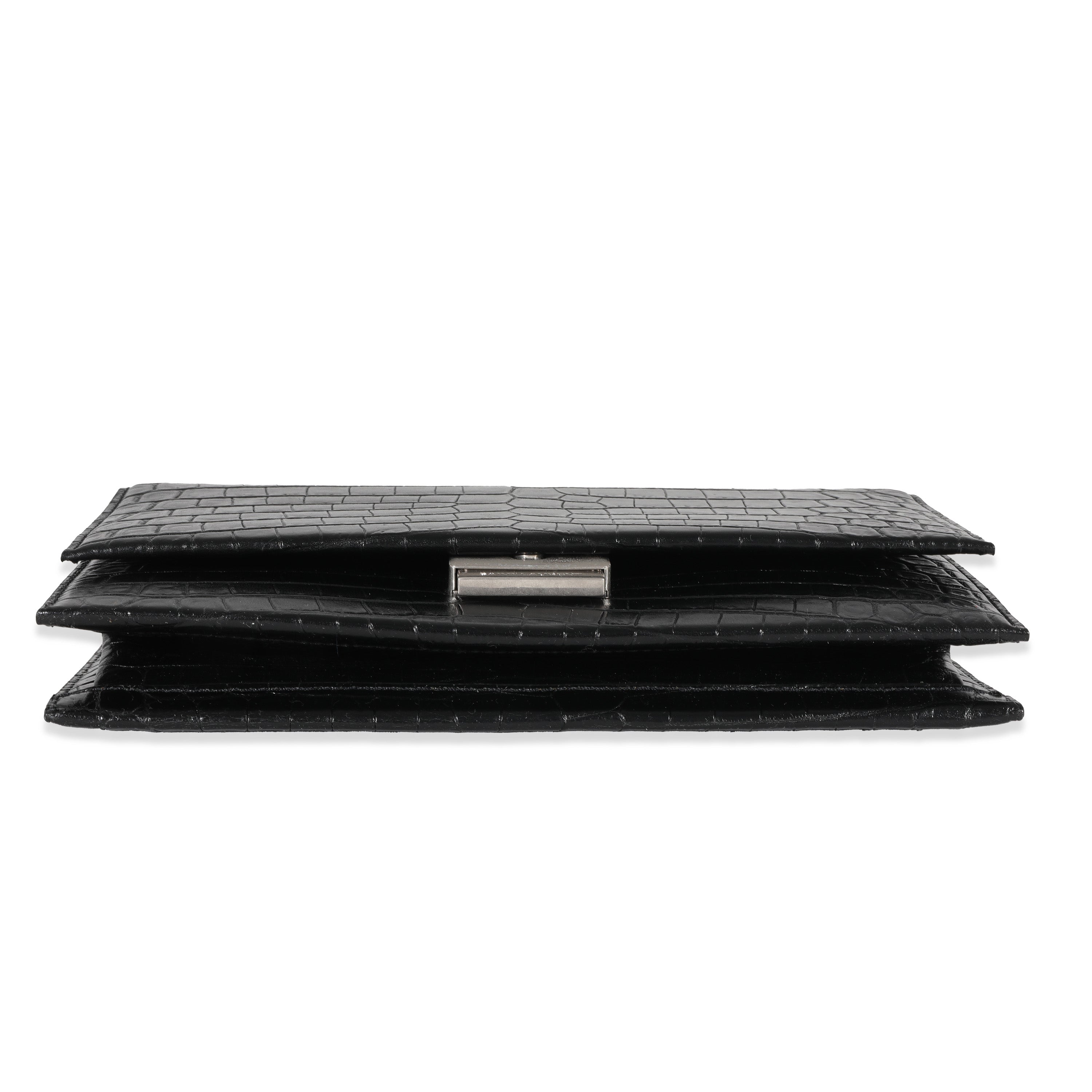 Saint Laurent Black Croc Embossed Babylone Bag