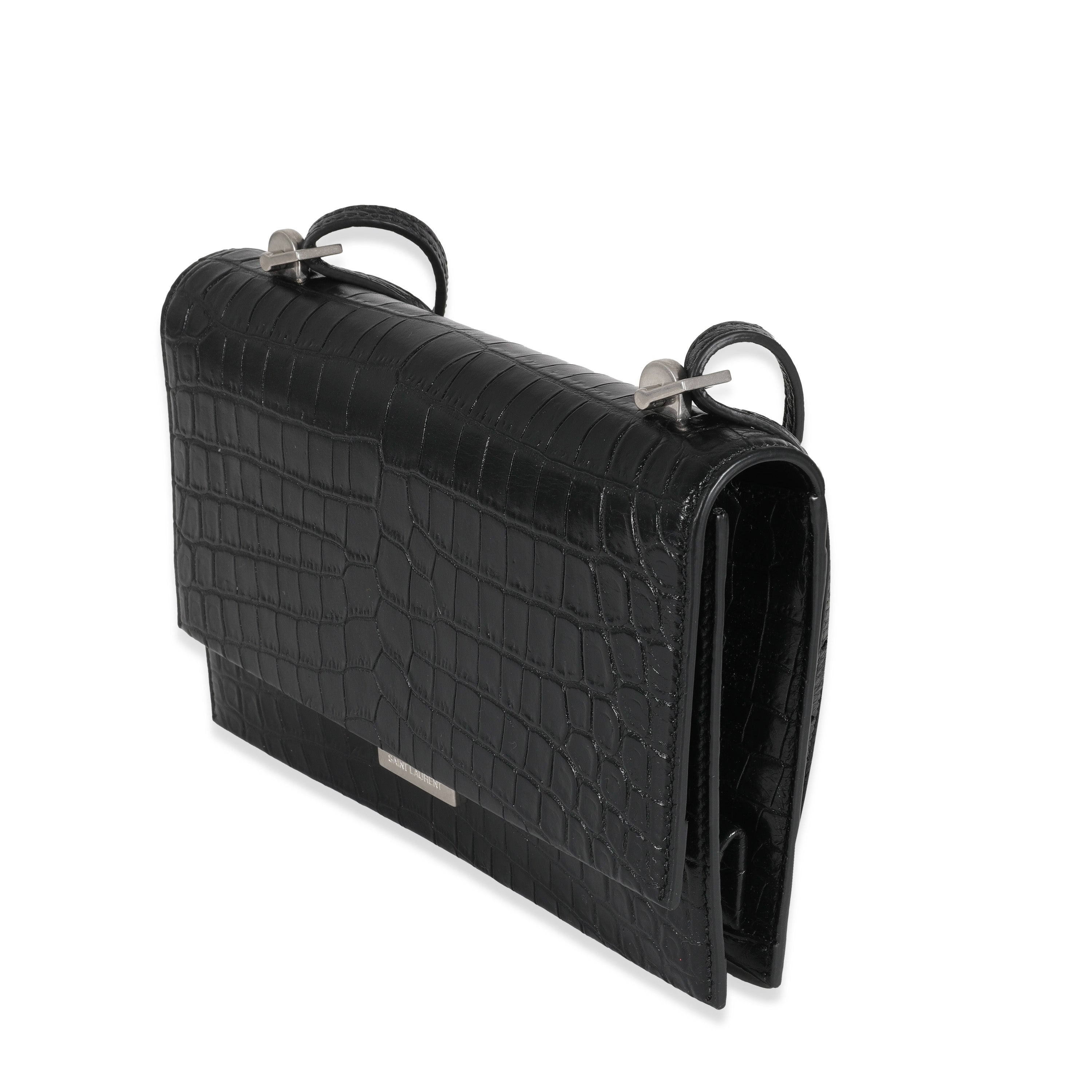 Saint Laurent Black Croc Embossed Babylone Bag