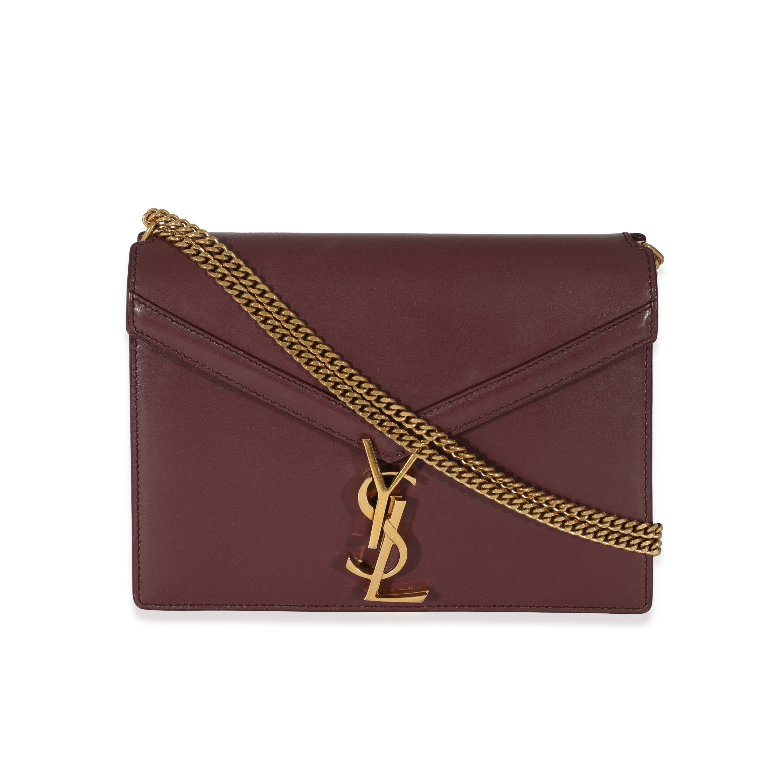 Saint Laurent Burgundy Leather Cassandra Monogram Clasp Bag