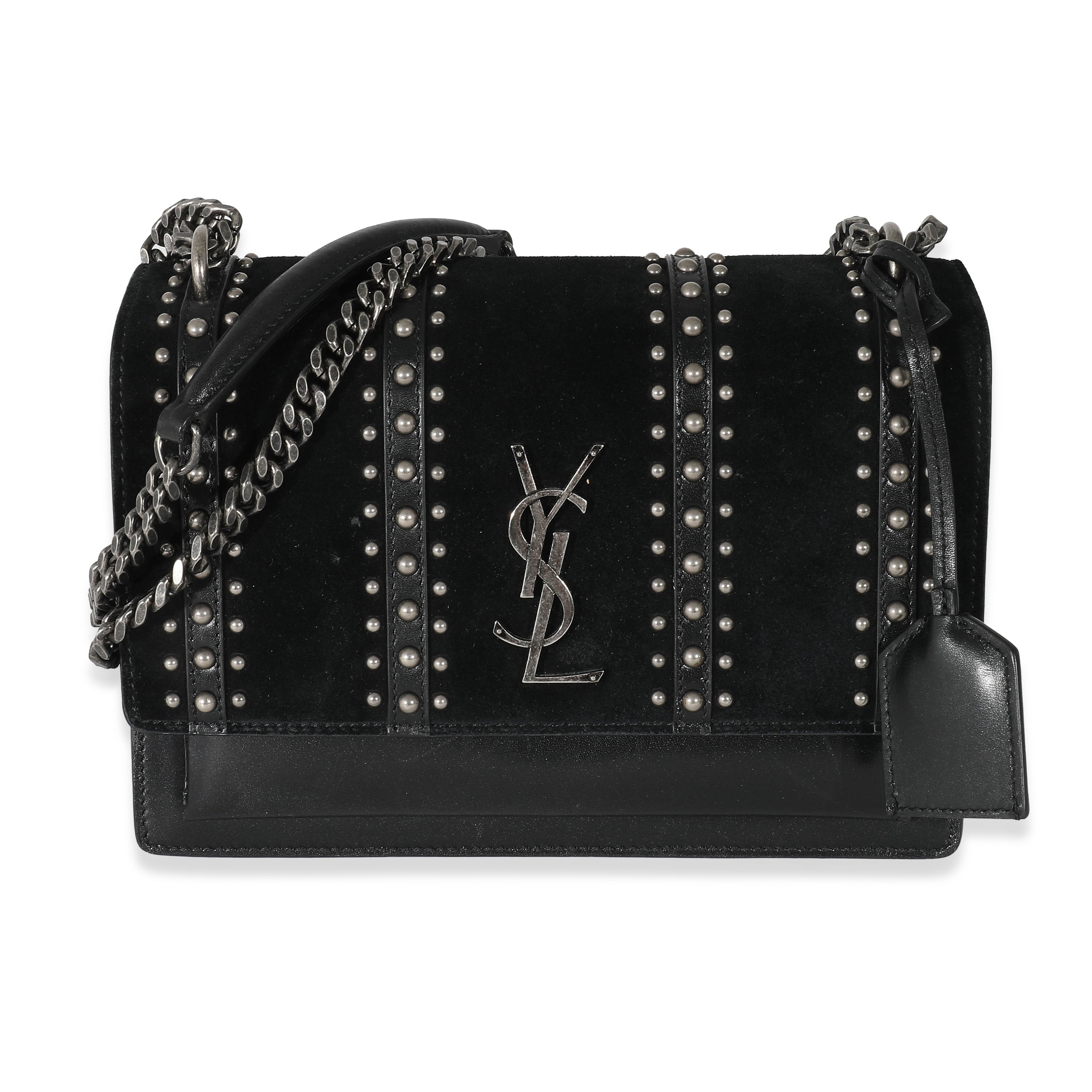 Saint Laurent Black Leather Suede Studded Sunset Bag