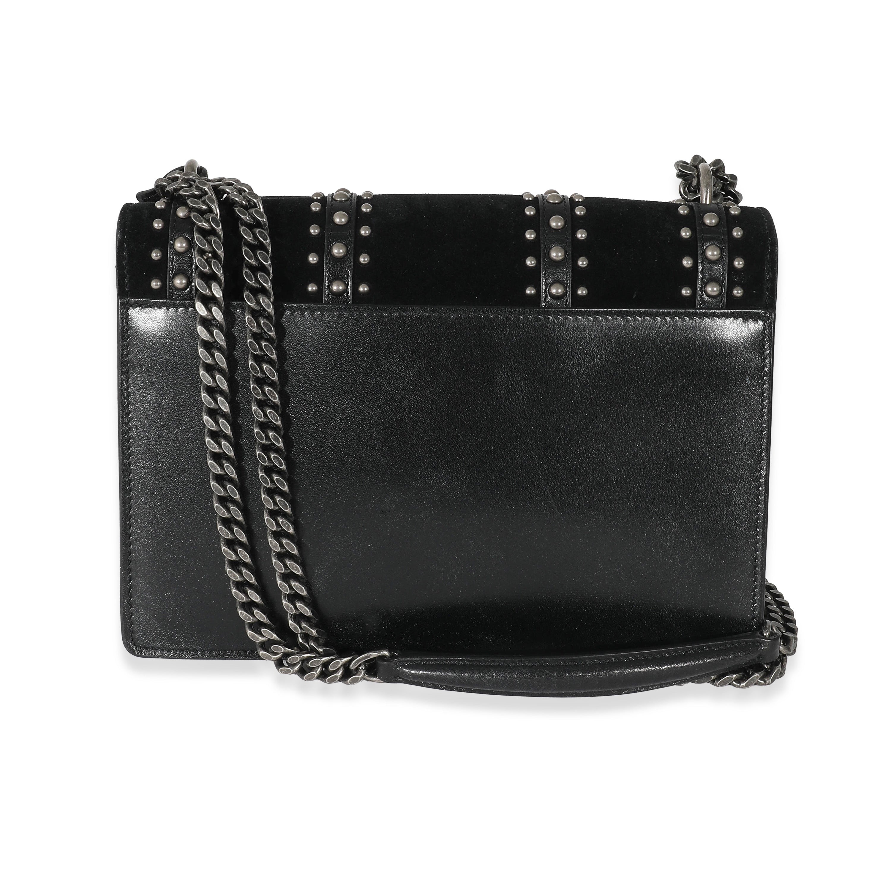 Saint Laurent Black Leather Suede Studded Sunset Bag