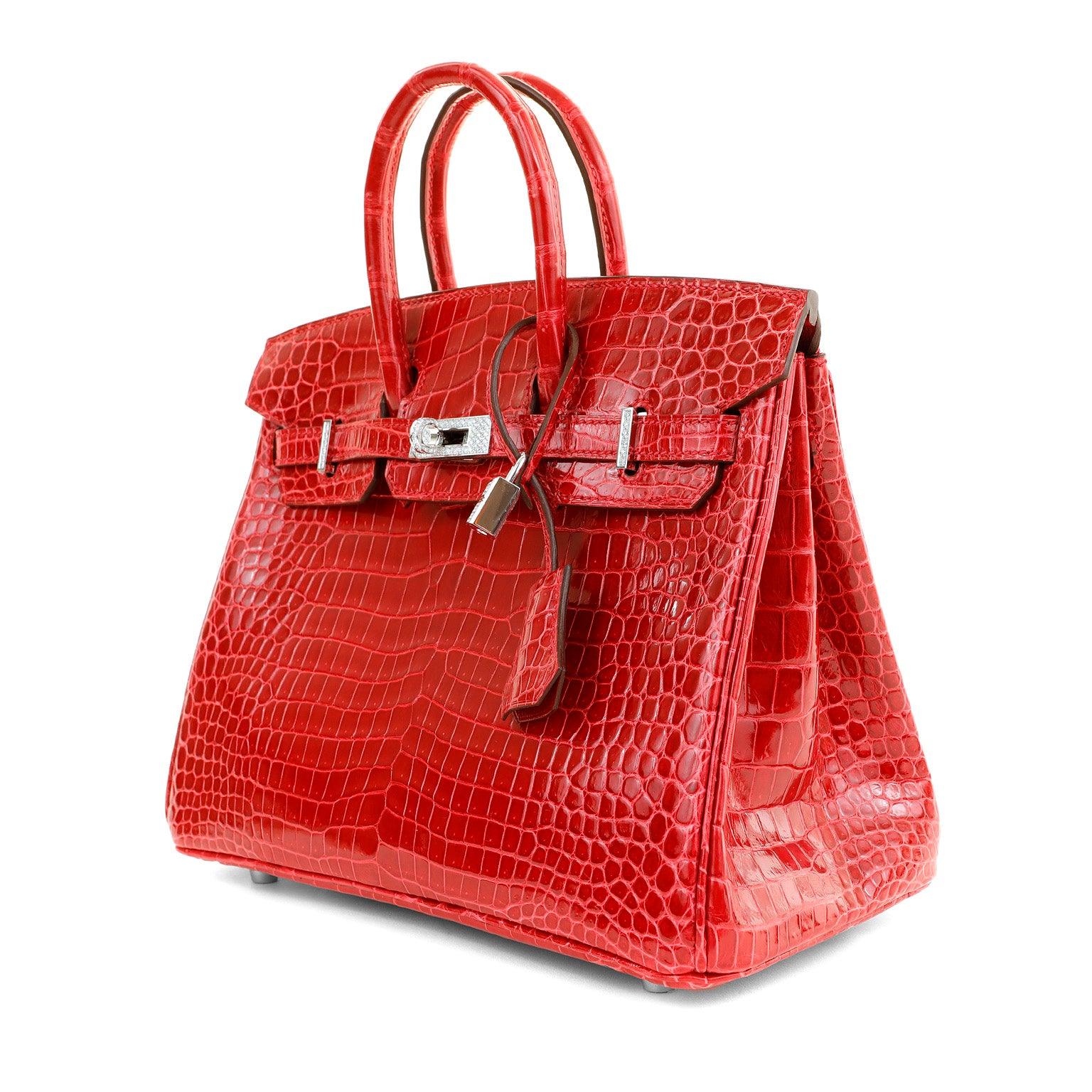 Hermes 25cm Braise Red Crocodile Birkin w/ Diamond White Gold Hardware