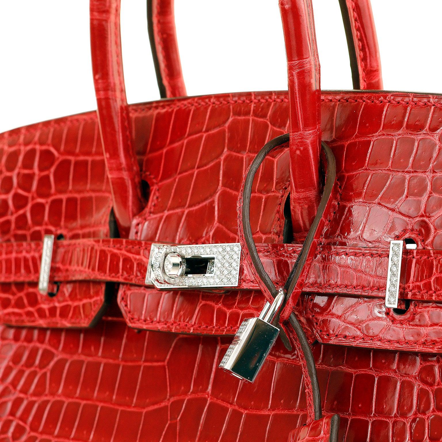 Hermes 25cm Braise Red Crocodile Birkin w/ Diamond White Gold Hardware