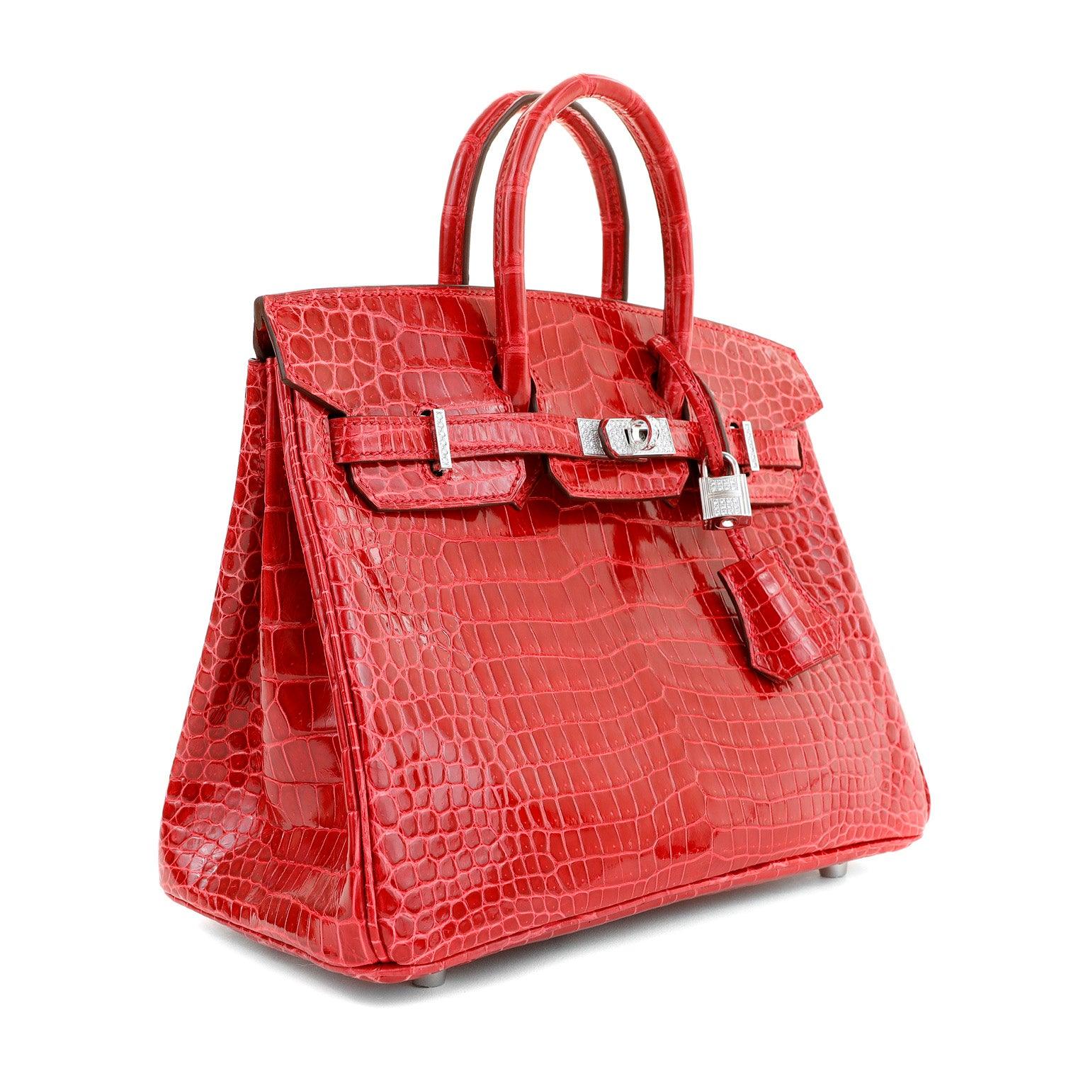 Hermes 25cm Braise Red Crocodile Birkin w/ Diamond White Gold Hardware