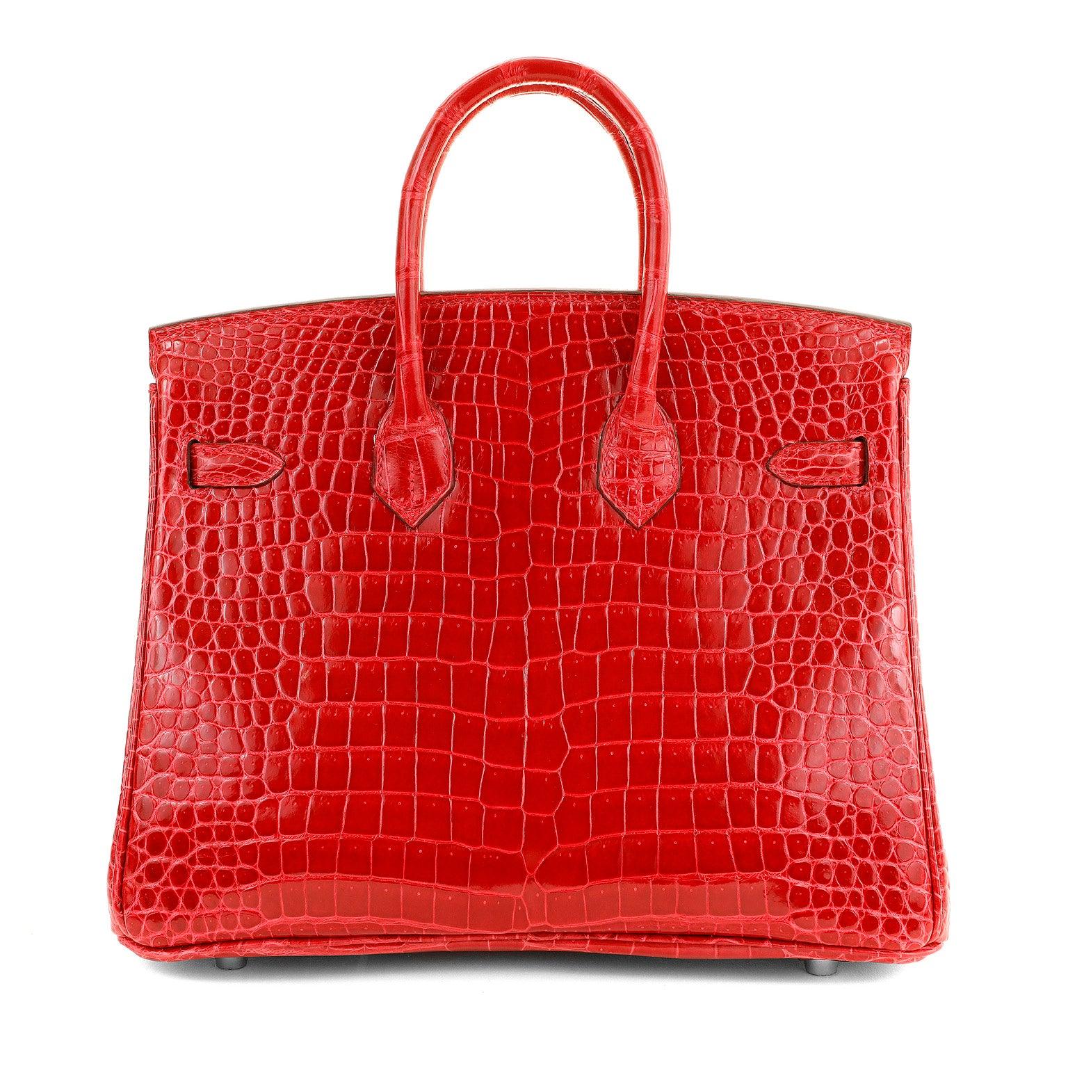 Hermes 25cm Braise Red Crocodile Birkin w/ Diamond White Gold Hardware