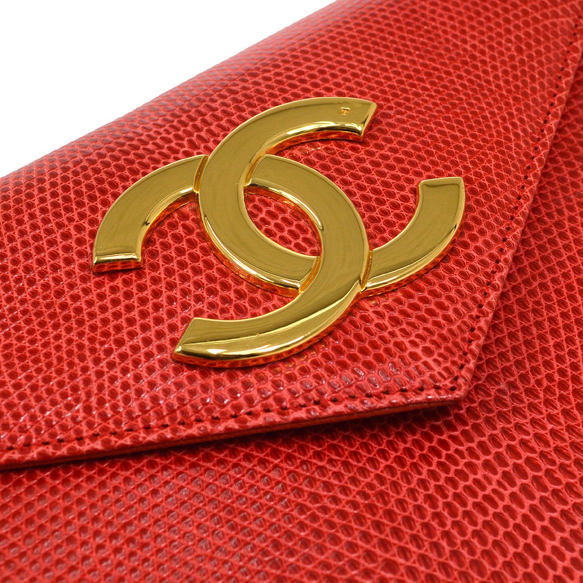 CHANEL * 1989-1991 Red Lizard Letter Flap Bag