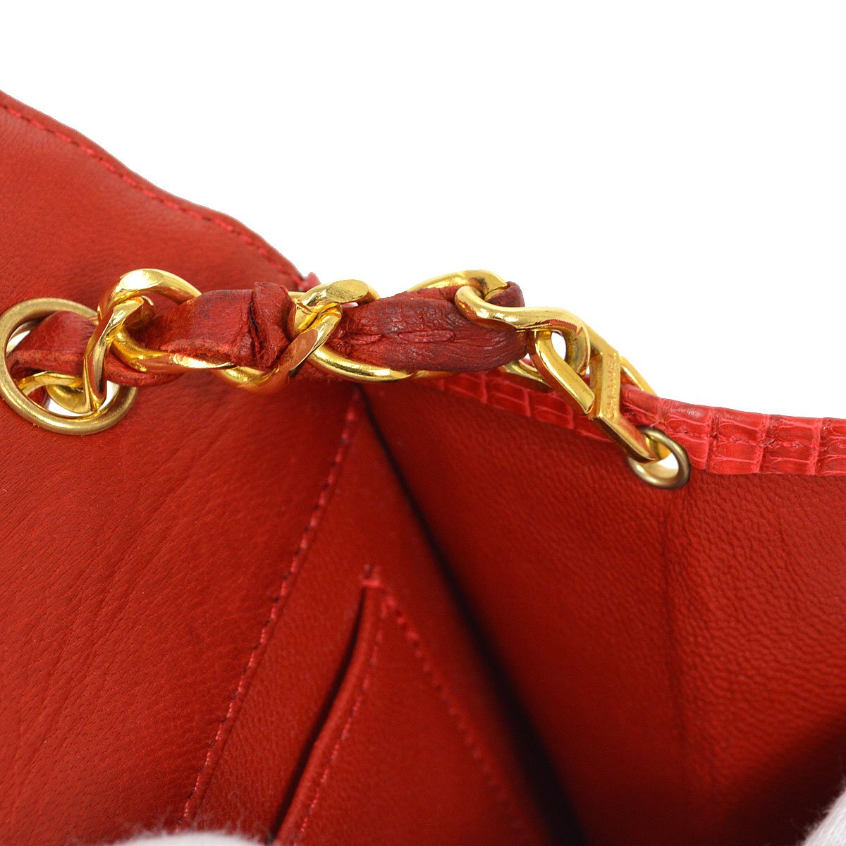 CHANEL * 1989-1991 Red Lizard Letter Flap Bag