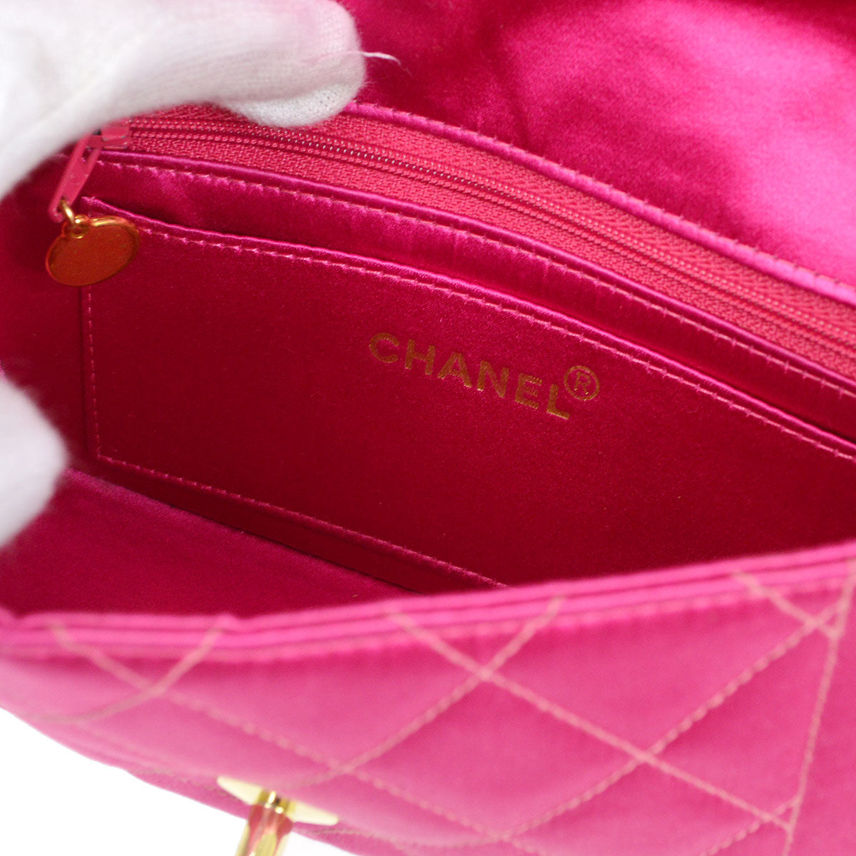 CHANEL * 1989-1991 Pink Satin Border Flap Mini