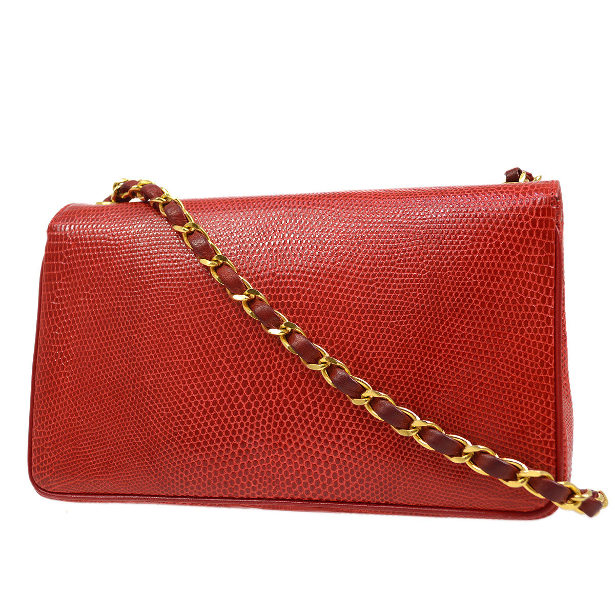 CHANEL * 1986-1988 Big CC Pointed Flap Mini Red Lizard