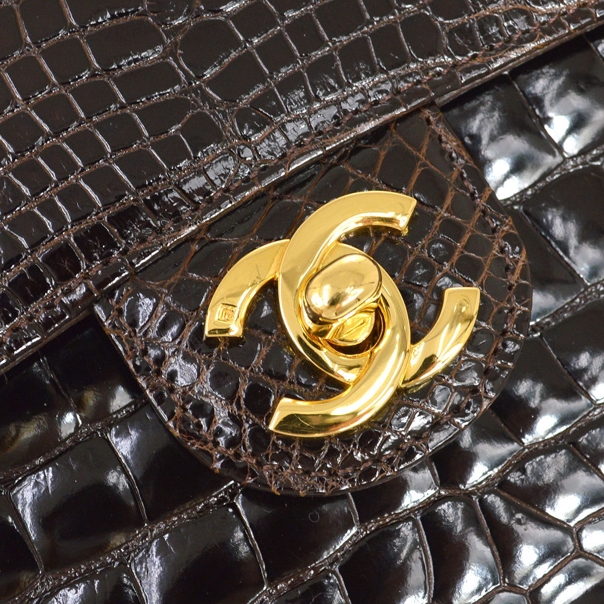 CHANEL * 1989-1991 Classic Square Flap 17 Brown Crocodile