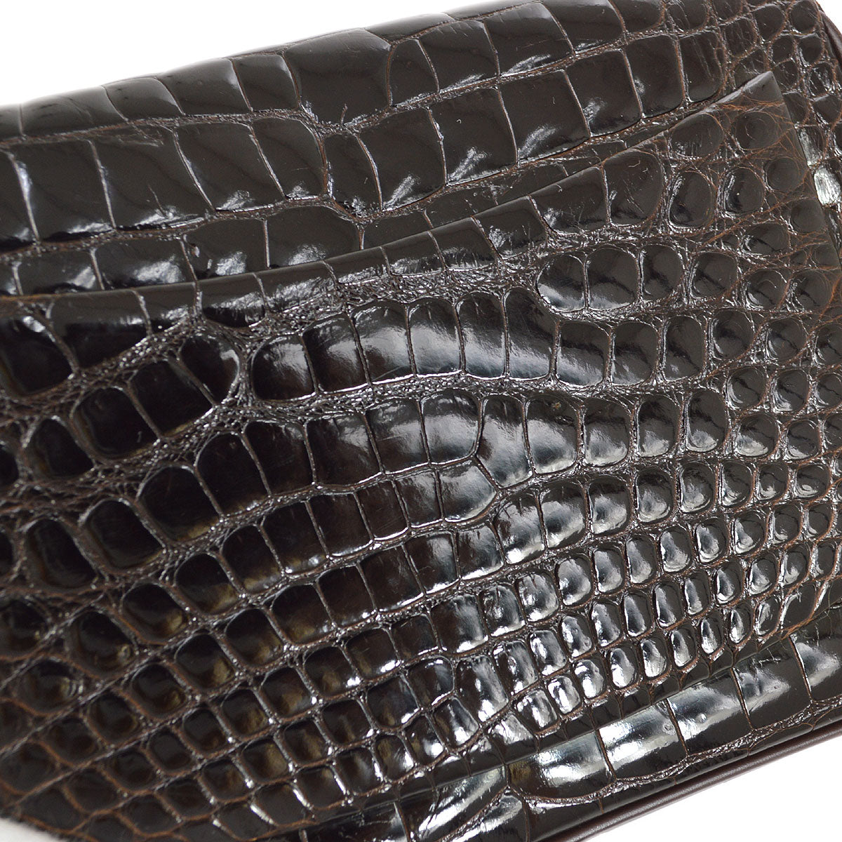 CHANEL * 1989-1991 Classic Square Flap 17 Brown Crocodile