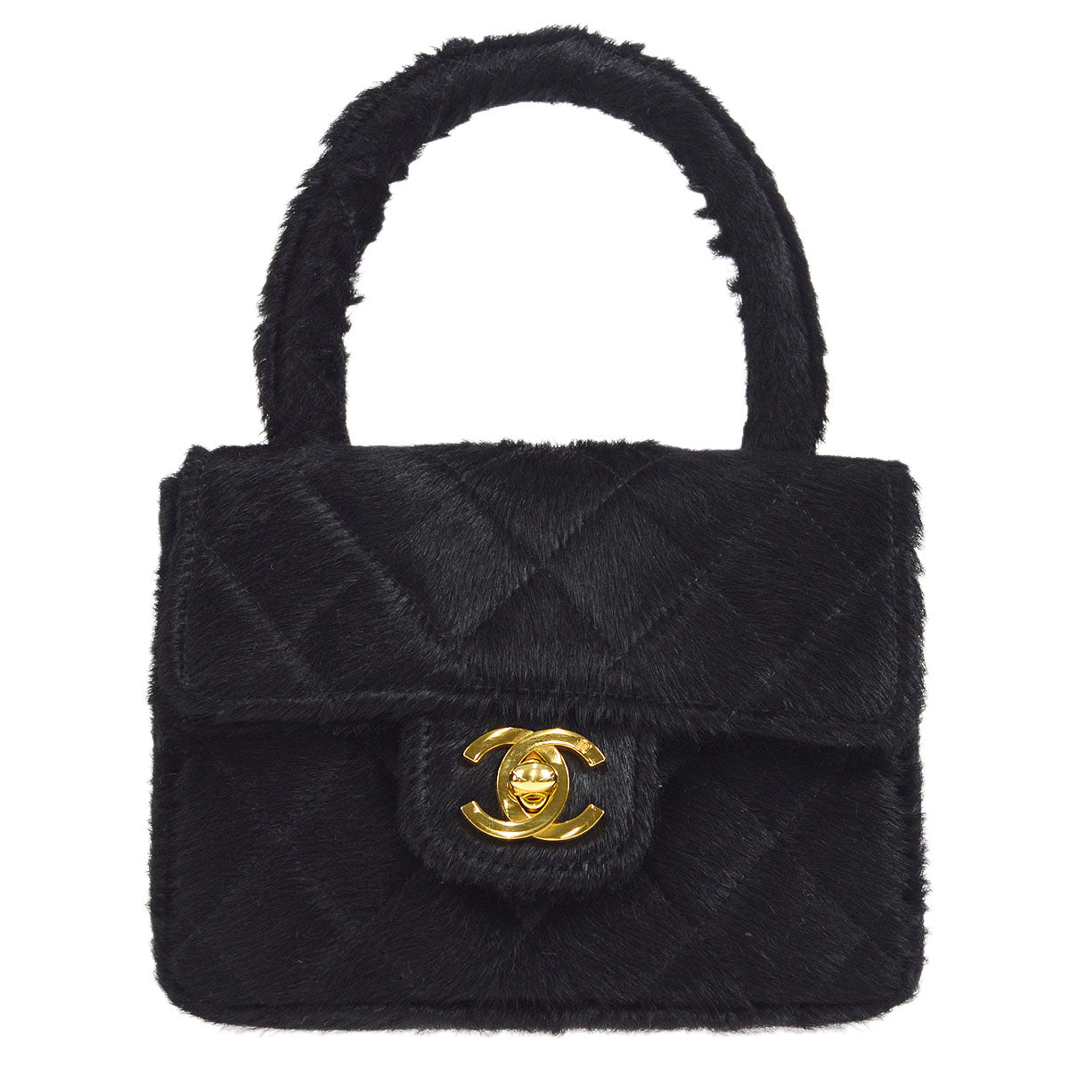 CHANEL * 1990s Classic Flap Handbag Micro Black Pony Hair