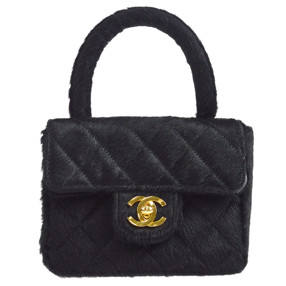 CHANEL * 1991-1994 Classic Flap Handbag Micro Black Pony Hair