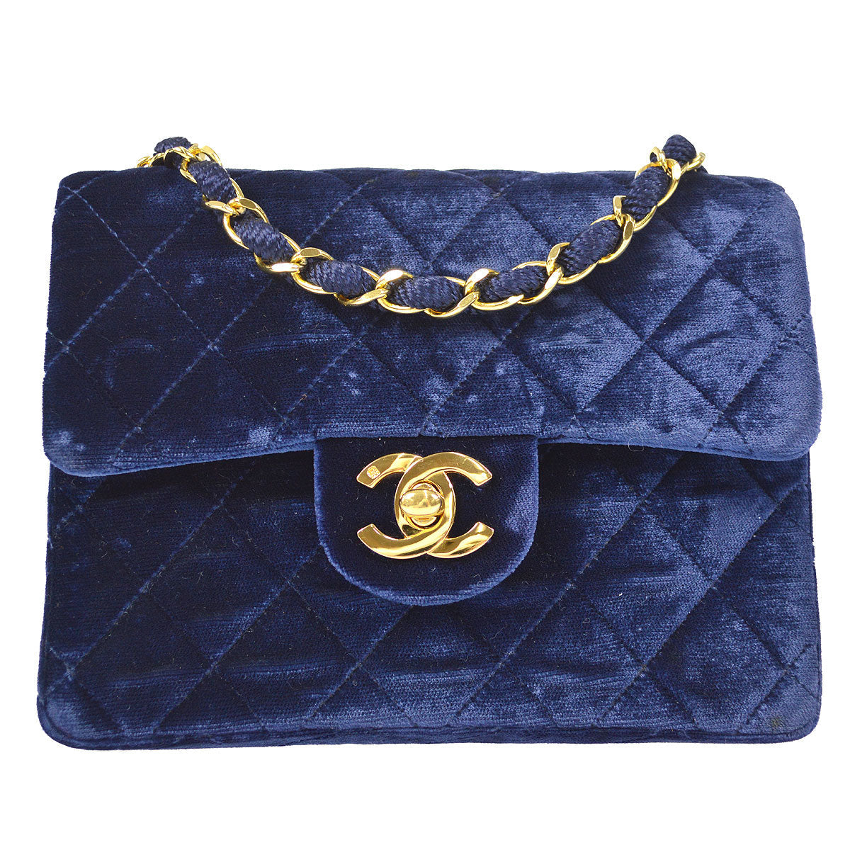 CHANEL * 1989-1991 Classic Square Flap Mini 17 Blue Velvet