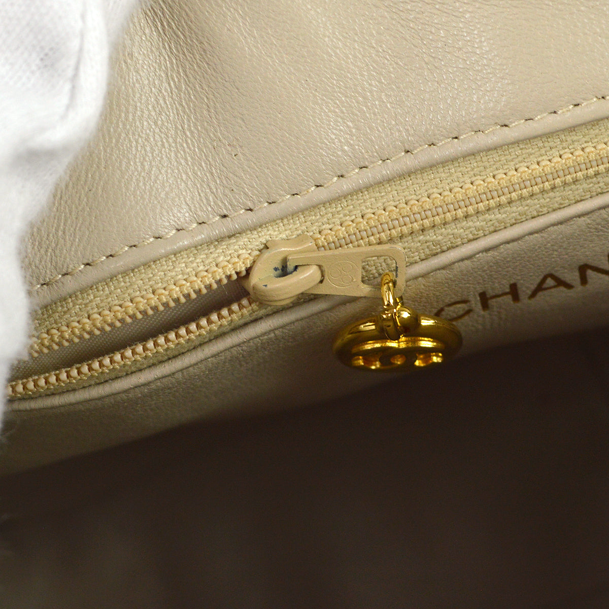 Chanel * 1991-1994 Chevron Pocket Camera Bag Small Beige Lizard