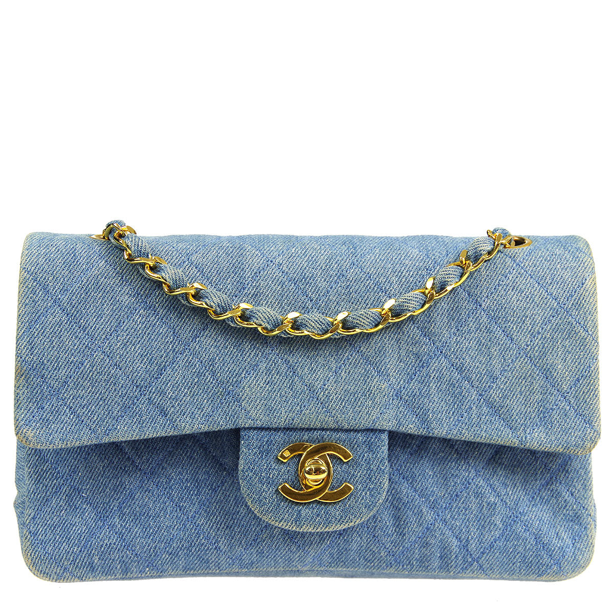 Chanel * 1989-1991 Classic Double Flap Small Shoulder Bag Blue Denim