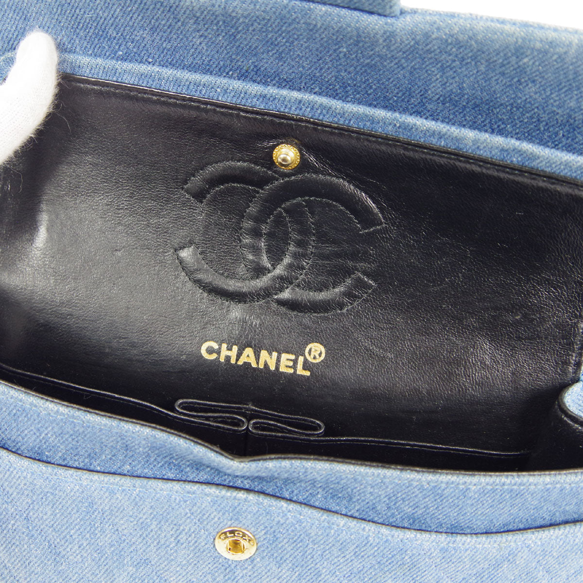 Chanel * 1989-1991 Classic Double Flap Small Shoulder Bag Blue Denim