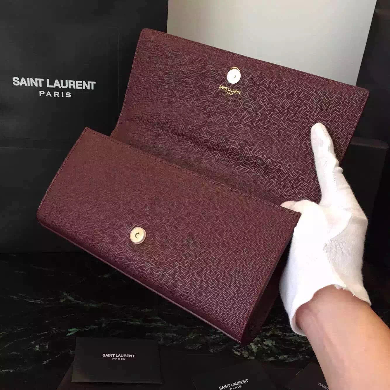 Yves Saint Laurent Burgundy Classic Monogramme Clutch