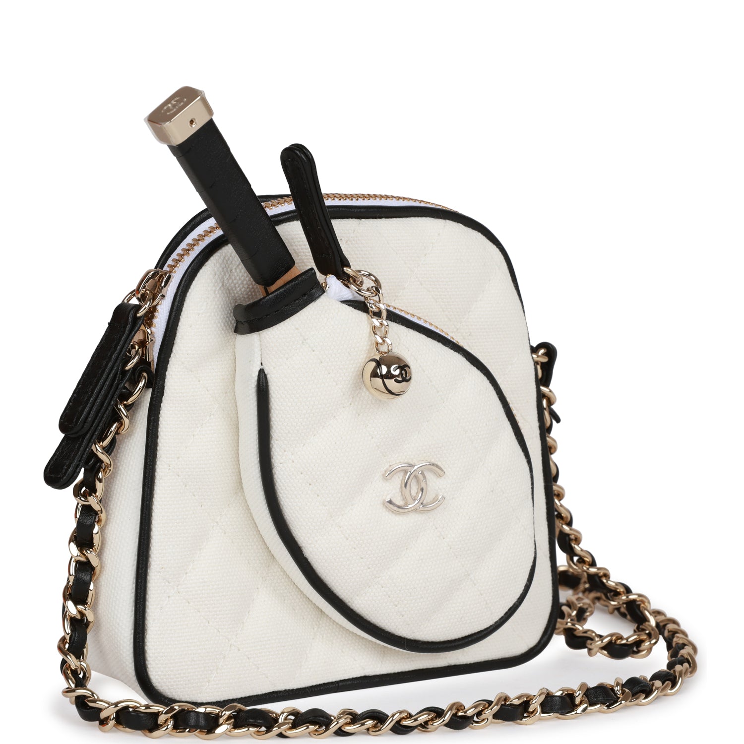 Chanel "Monte-Carlo" Mini Crossbody Tennis Bag White Canvas Light Gold Hardware