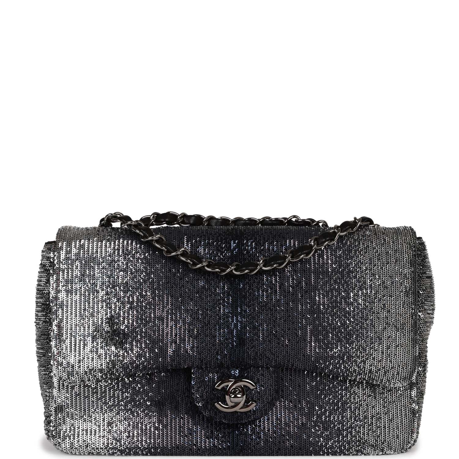 Chanel  bag Small Classic Flap Bag Black and Silver Sequins Silver Hardware