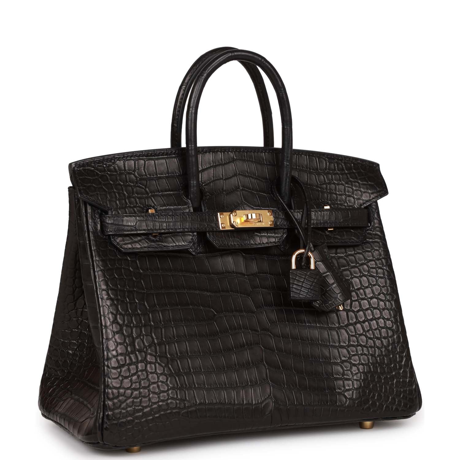 Hermes Birkin 25 Black Matte Porosus Crocodile Gold Hardware