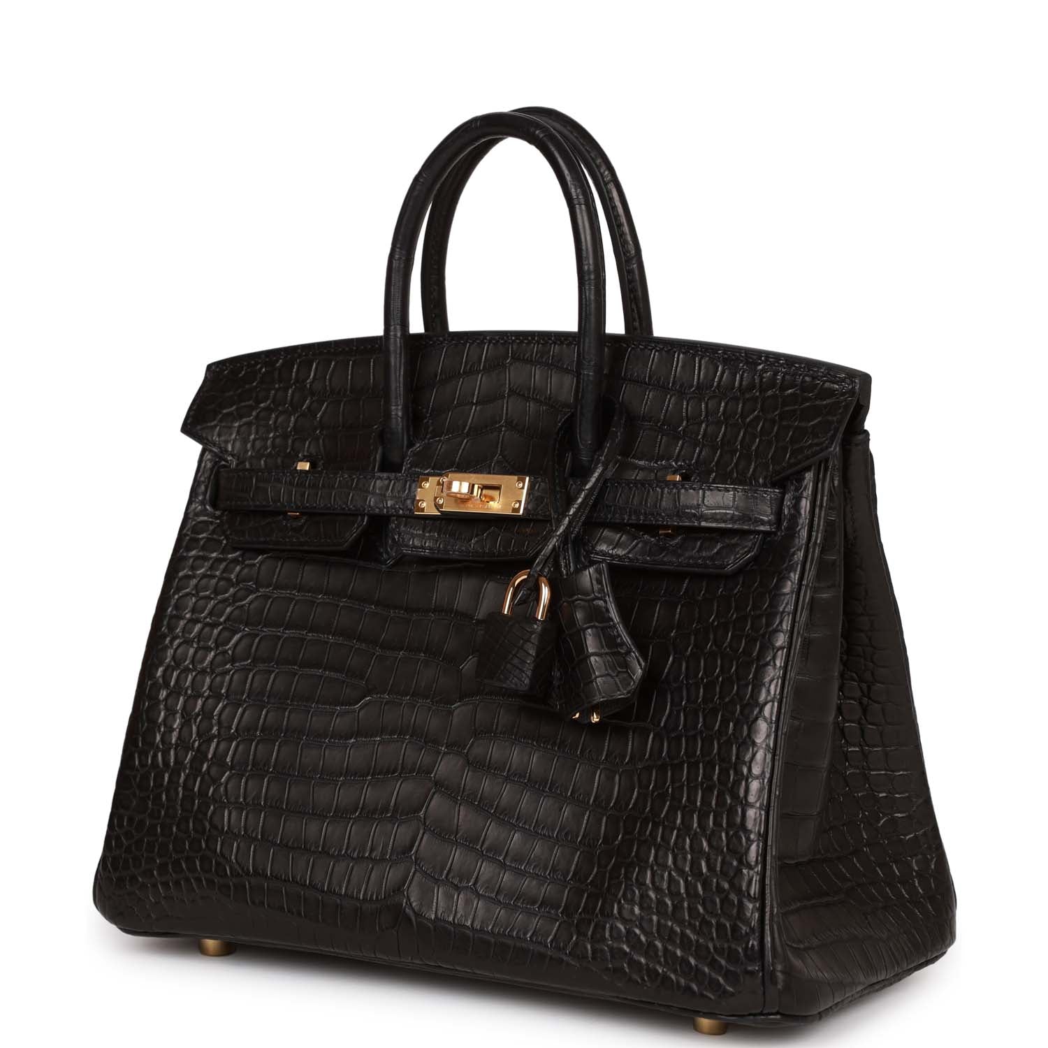 Hermes Birkin 25 Black Matte Porosus Crocodile Gold Hardware