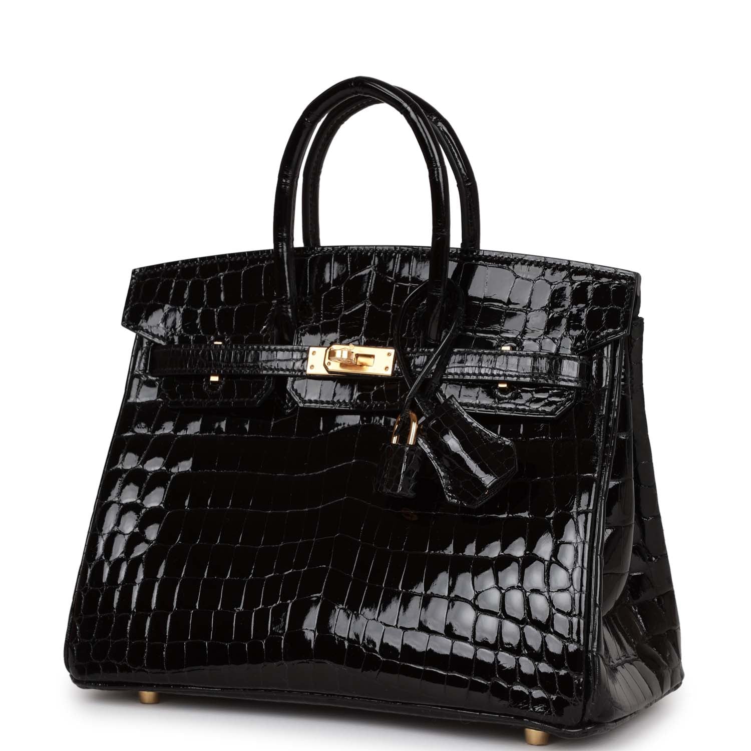 Hermes Birkin 25 Black Shiny Niloticus Crocodile Gold Hardware