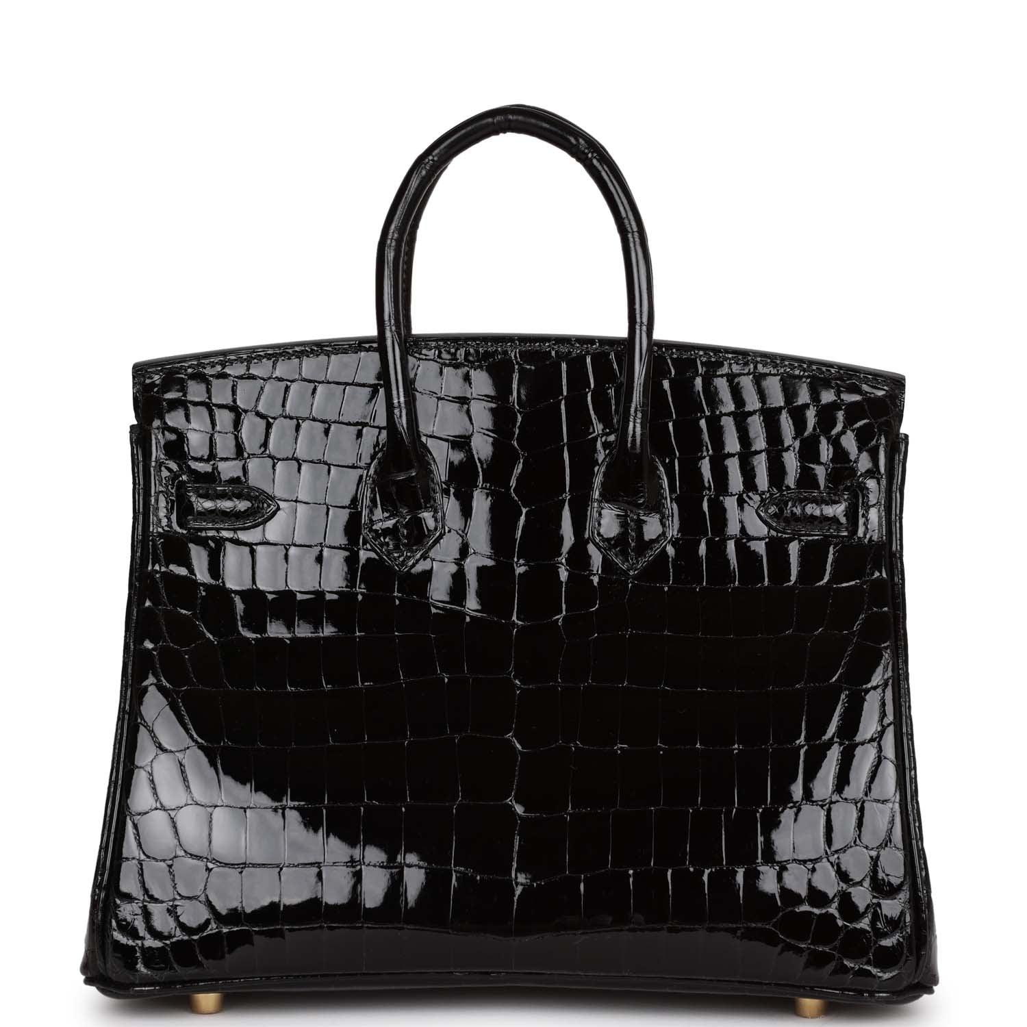 Hermes Birkin 25 Black Shiny Niloticus Crocodile Gold Hardware