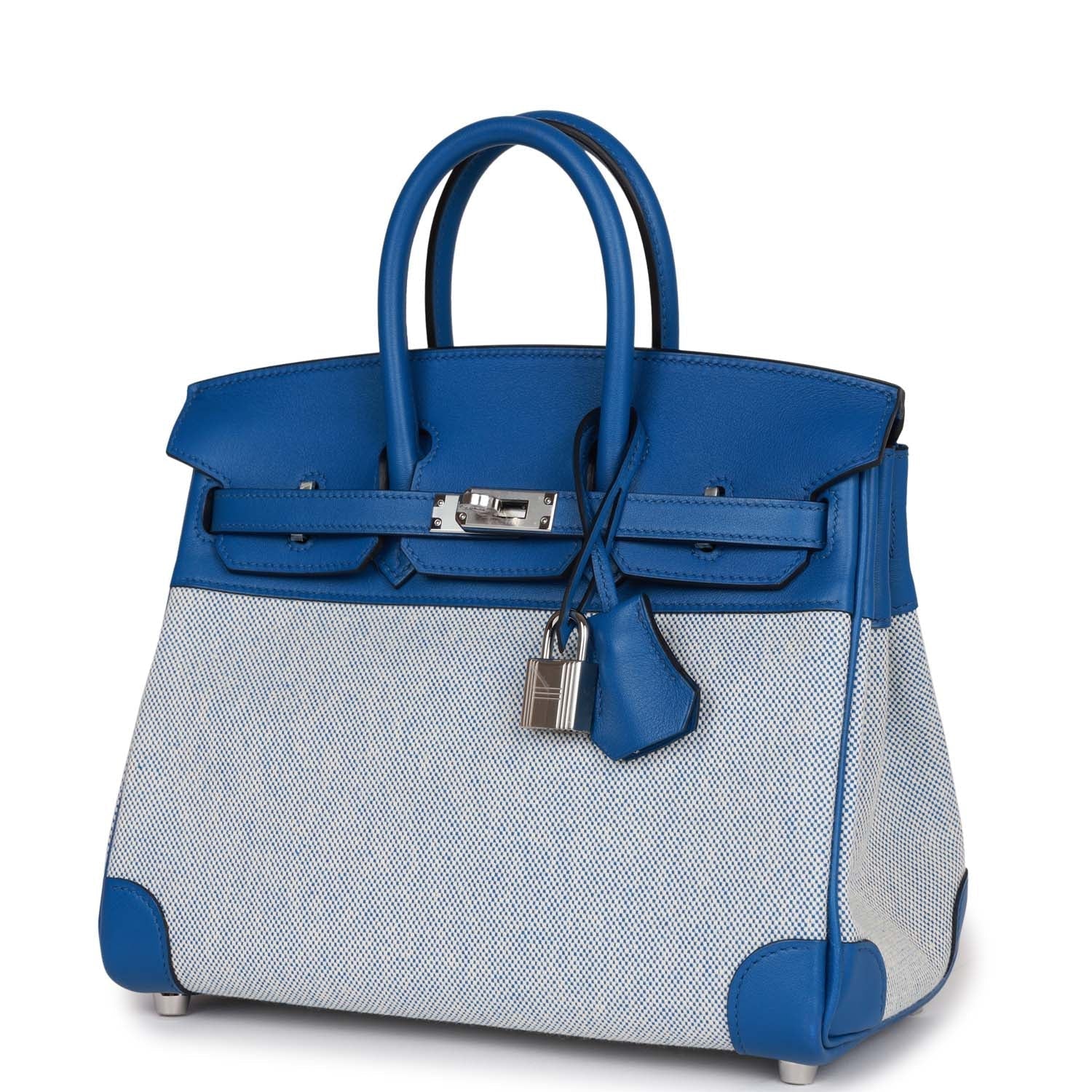 Hermes Birkin 25 Bleu Bill Toile H and Bleu France Swift Swift Palladium Hardware