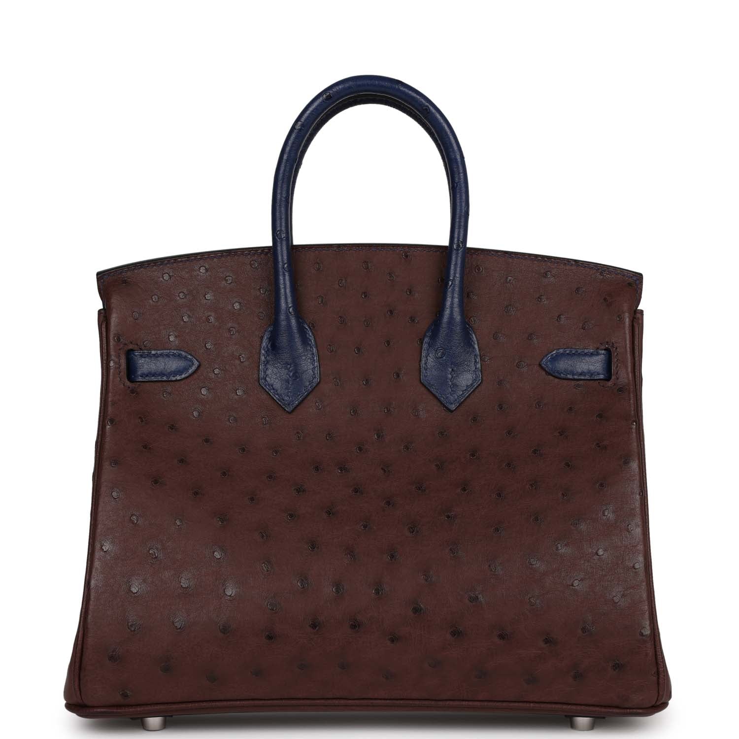 Hermes Bi-Color Birkin 25 Rouge Sellier and Bleu Saphir Ostrich Palladium Hardware