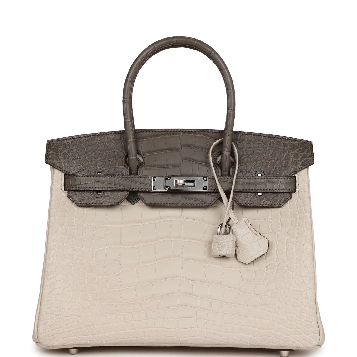 Hermes Bi-color Birkin 30 Beton and Etain Matte Alligator Palladium Hardware