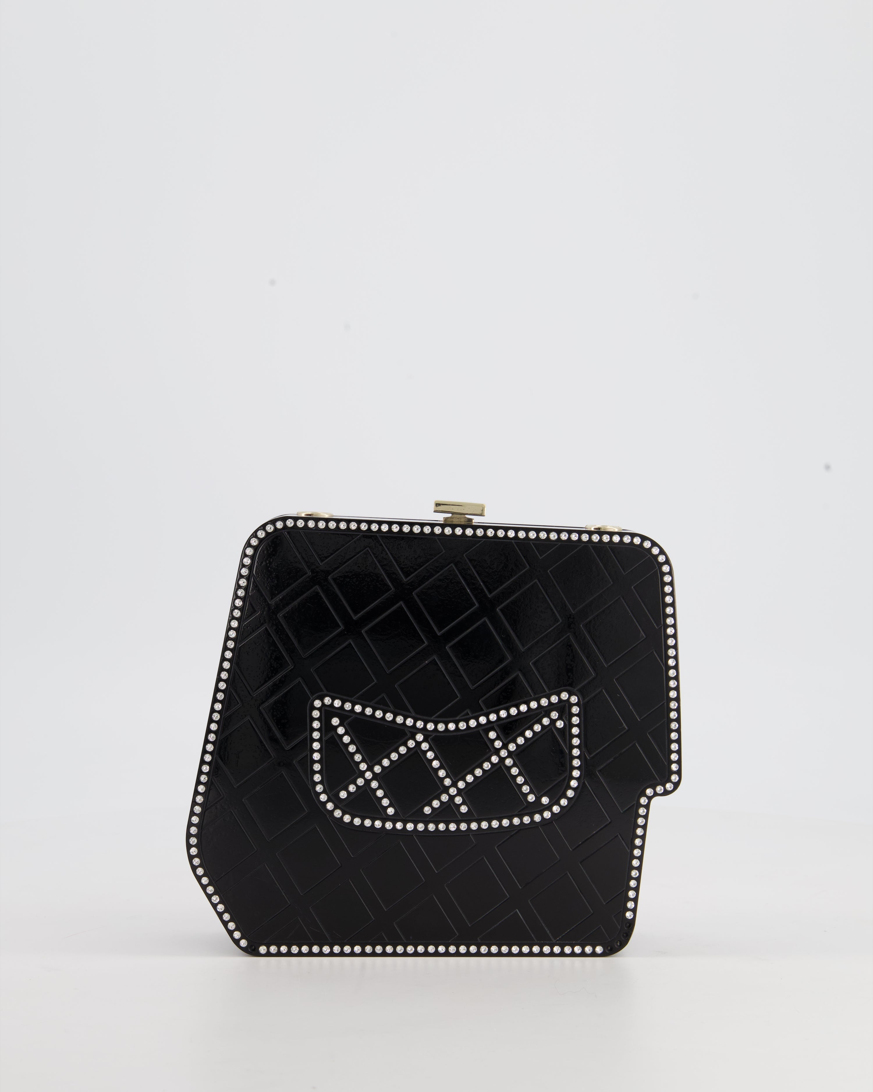 *COLLECTORS ITEM* Chanel Black Acrylic Crossbody Box Bag with Crystal with Pearl Embellishment and Champagne Gold Hardware