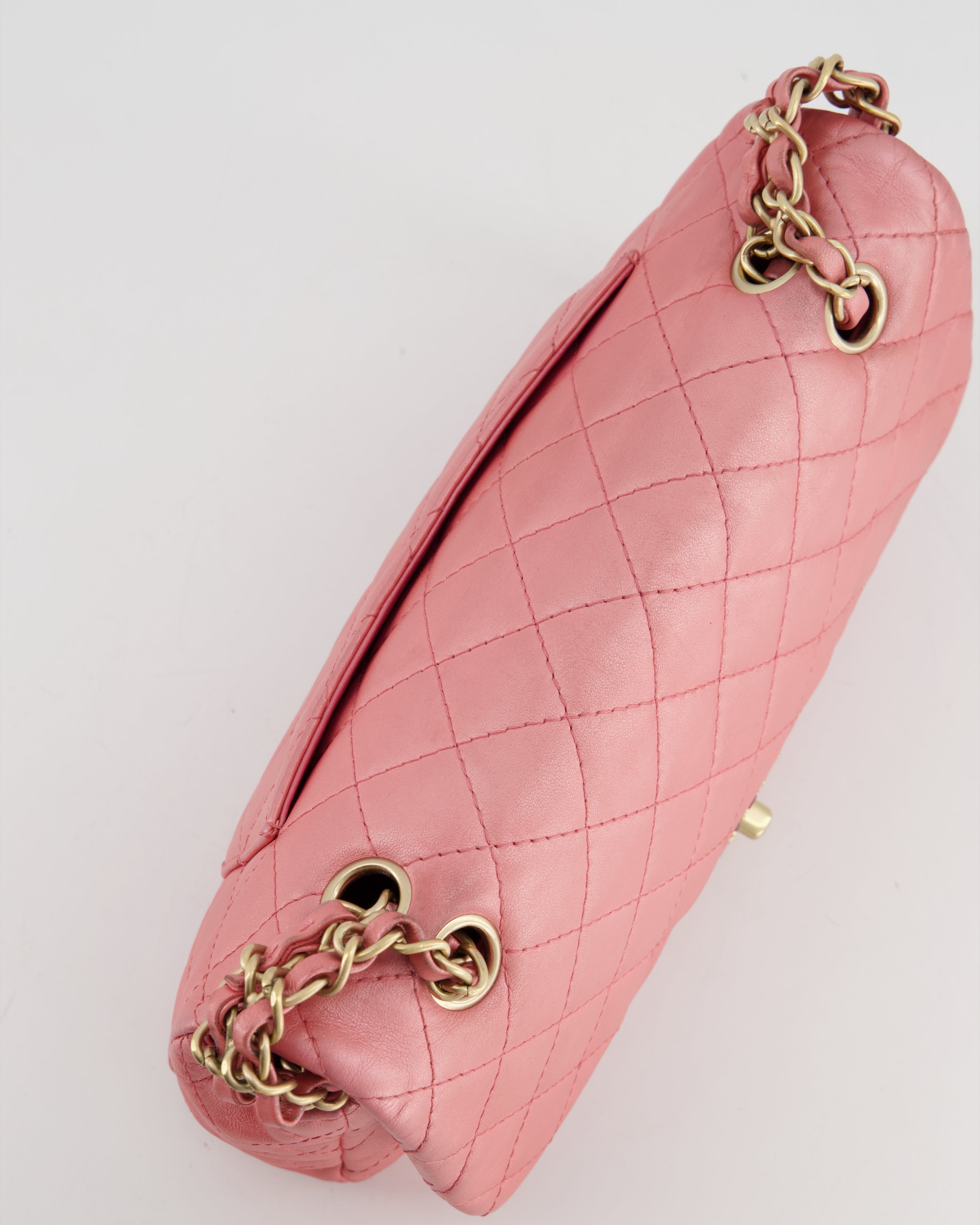 *LIMITED EDITION* Chanel Pink Metallic Single Flap Shoulder Bag in Lambskin Leather with Gold and Precious Stone Hardware