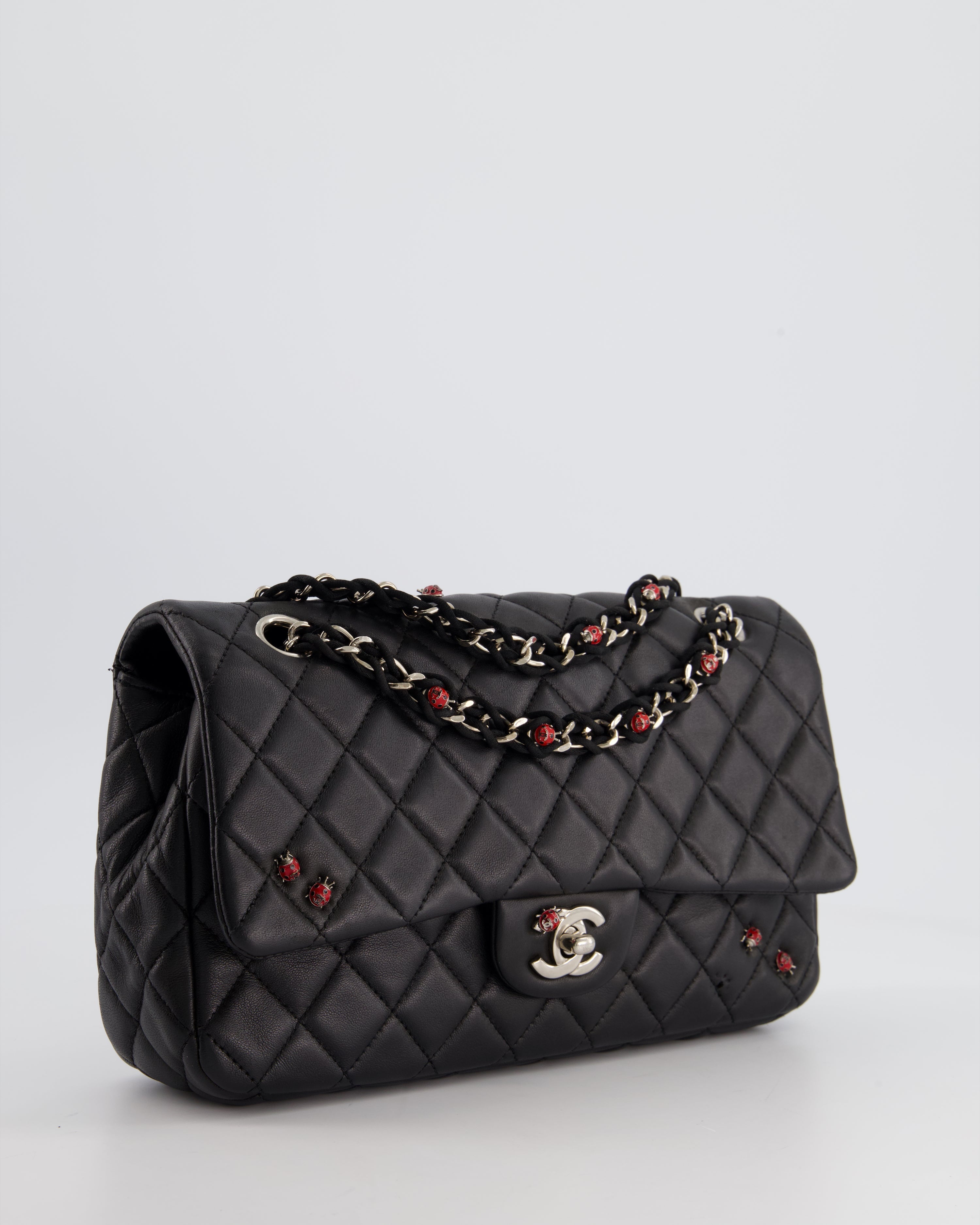 *LIMITED EDITION* Chanel Black Single Flap Bag with Ladybird Embellishment in Lambskin with Silver Hardware