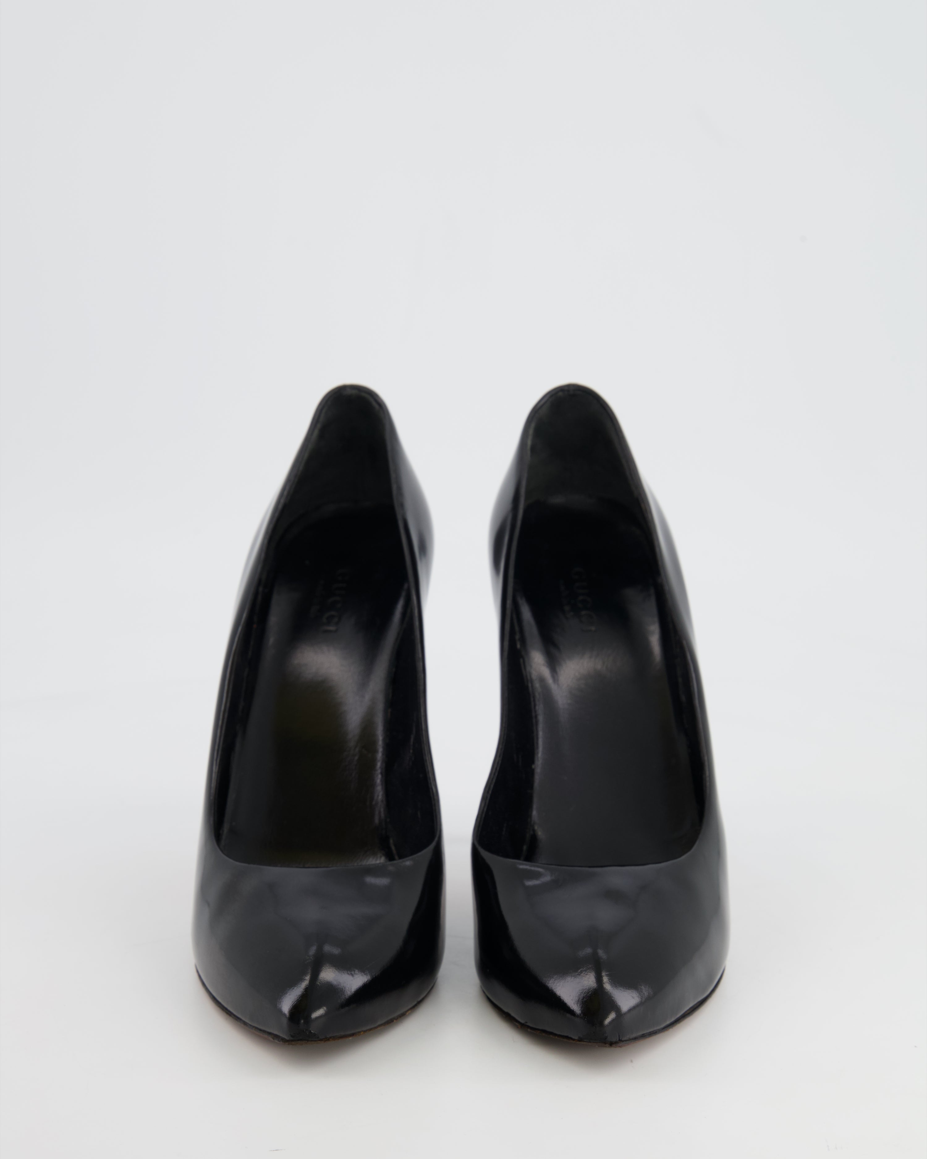 Gucci Black Leather Pumps with Silver Logo Details Size EU 37.5