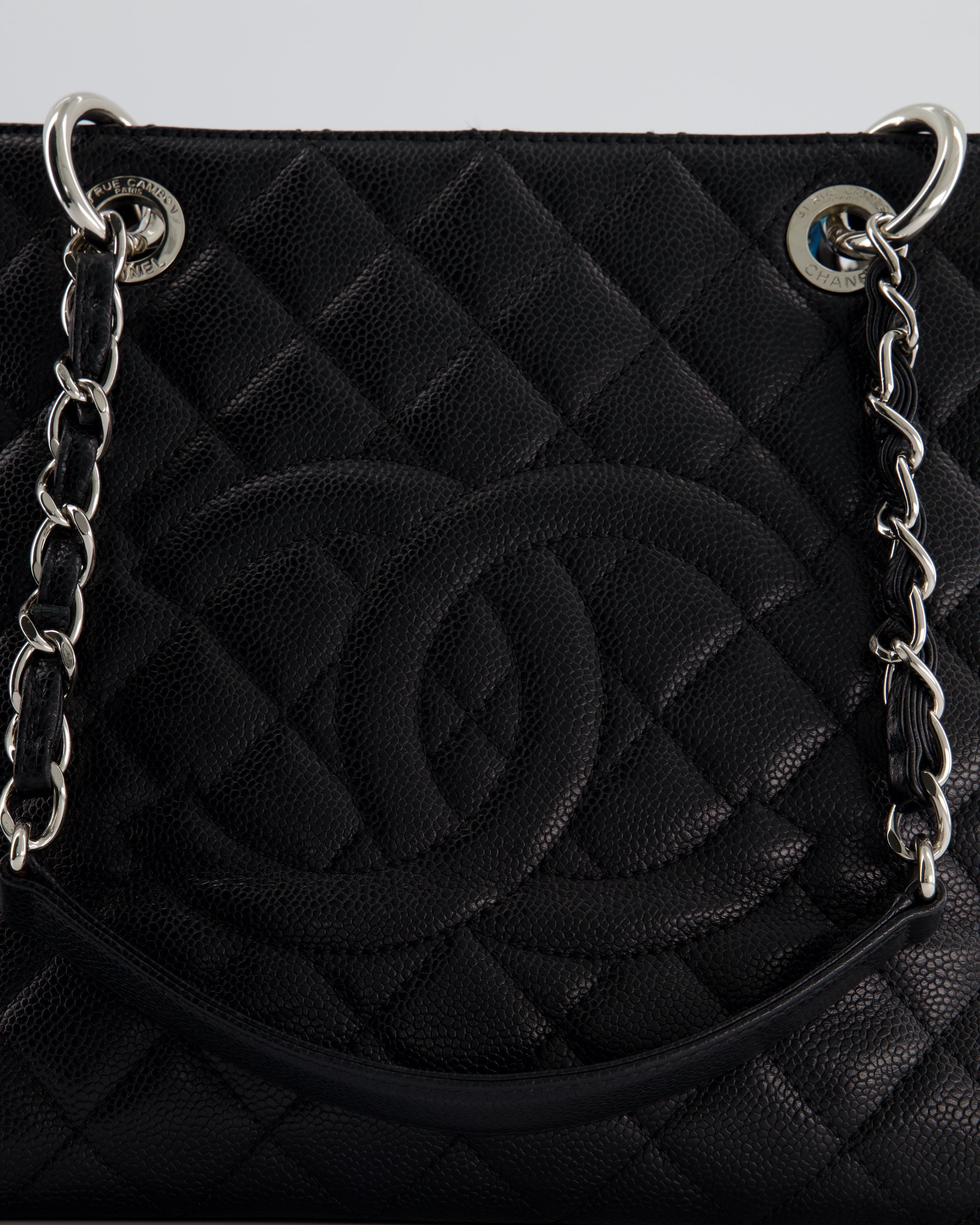 *AMAZING SHAPE* Chanel Black GST Grand Shopper Tote Bag in Caviar Leather with Silver Hardware