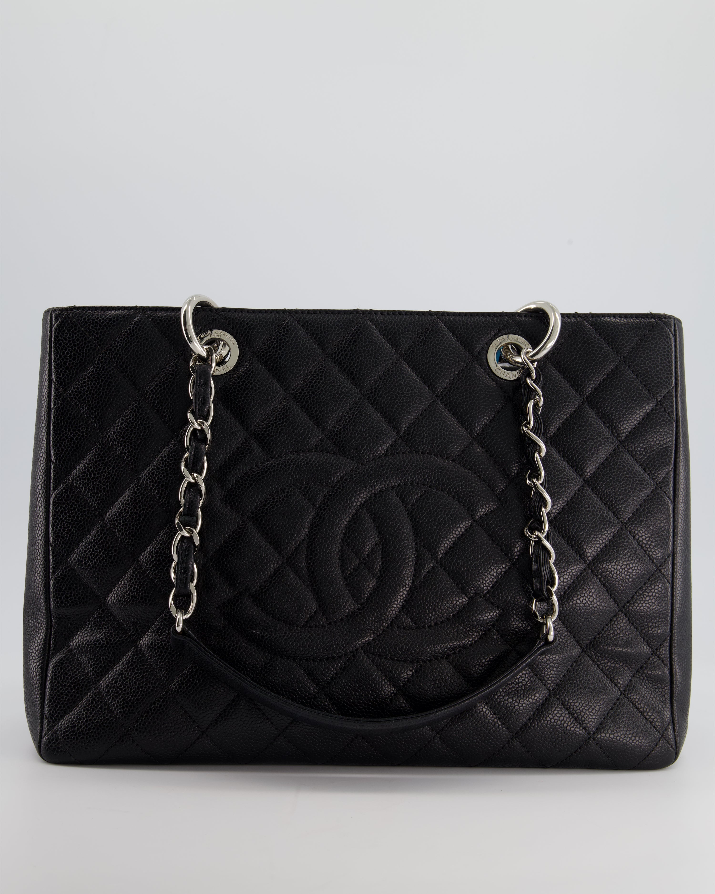 *AMAZING SHAPE* Chanel Black GST Grand Shopper Tote Bag in Caviar Leather with Silver Hardware