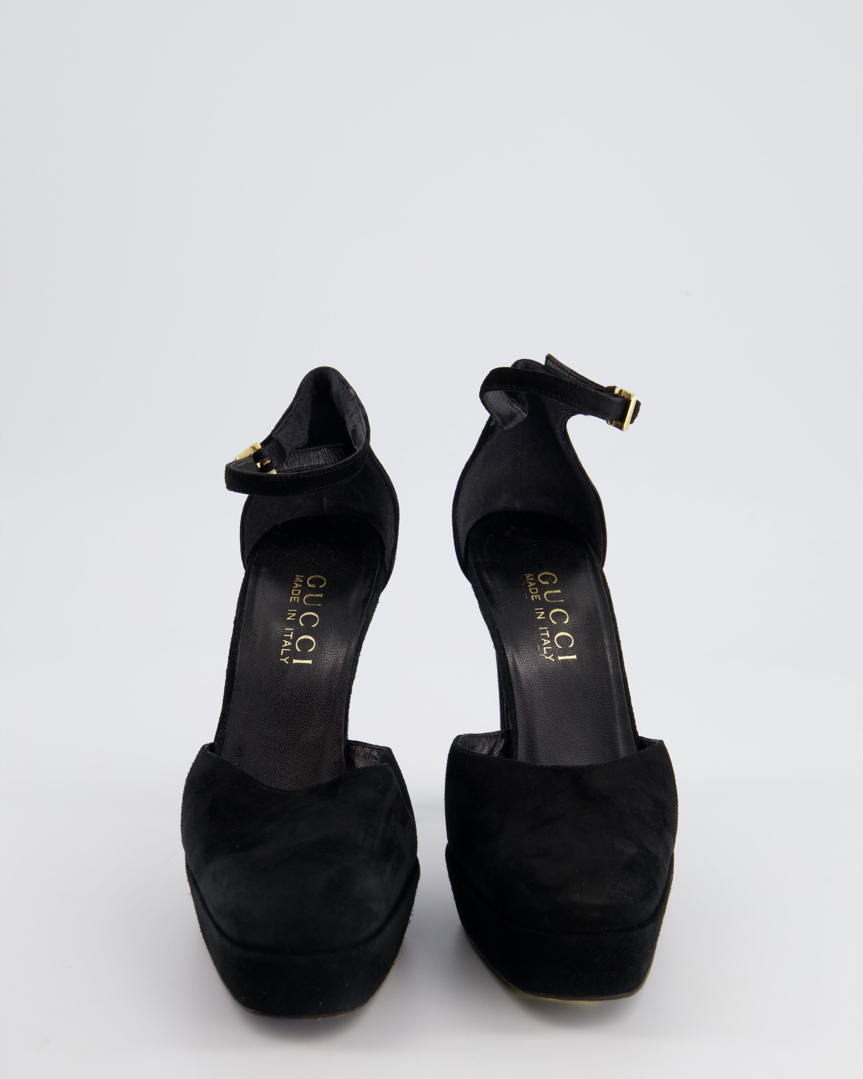 Gucci Black Suede Closed Toe Heels with Platform Size EU 38