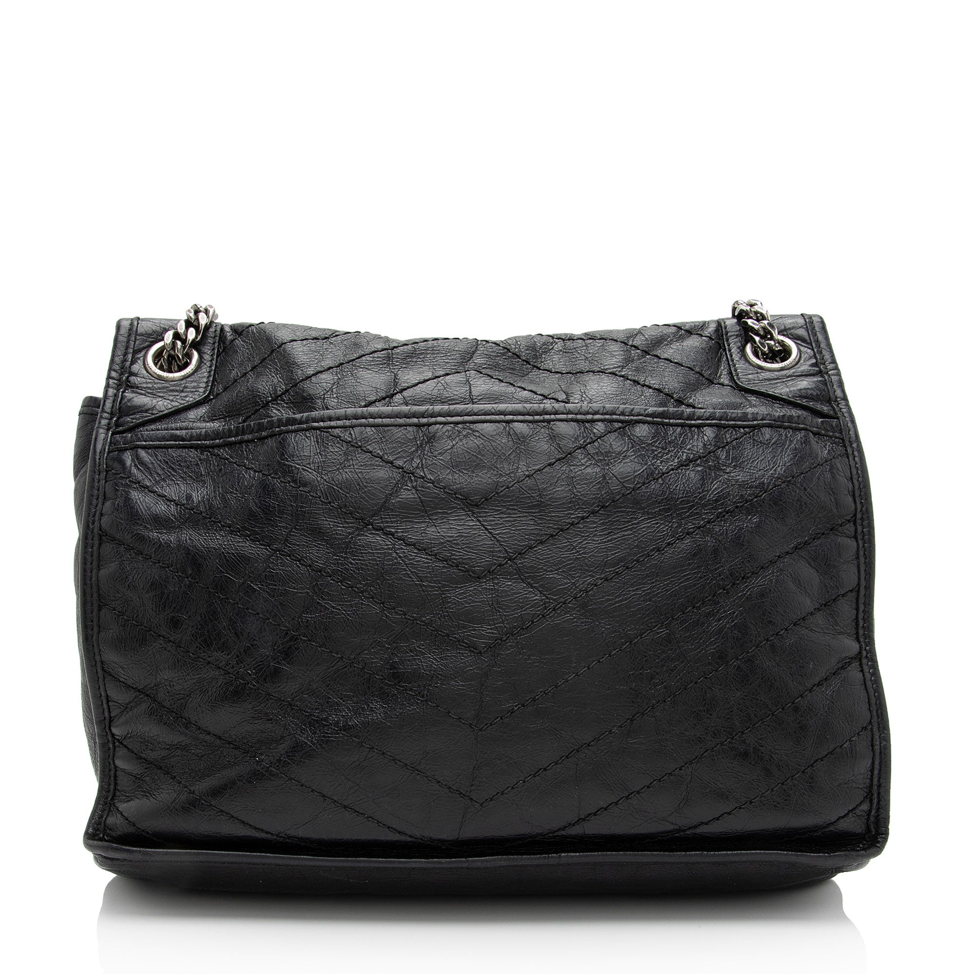 Saint Laurent Crinkled Calfskin Matte Black Monogram Niki Large Shoulder Bag (SHF-eFW25Q)