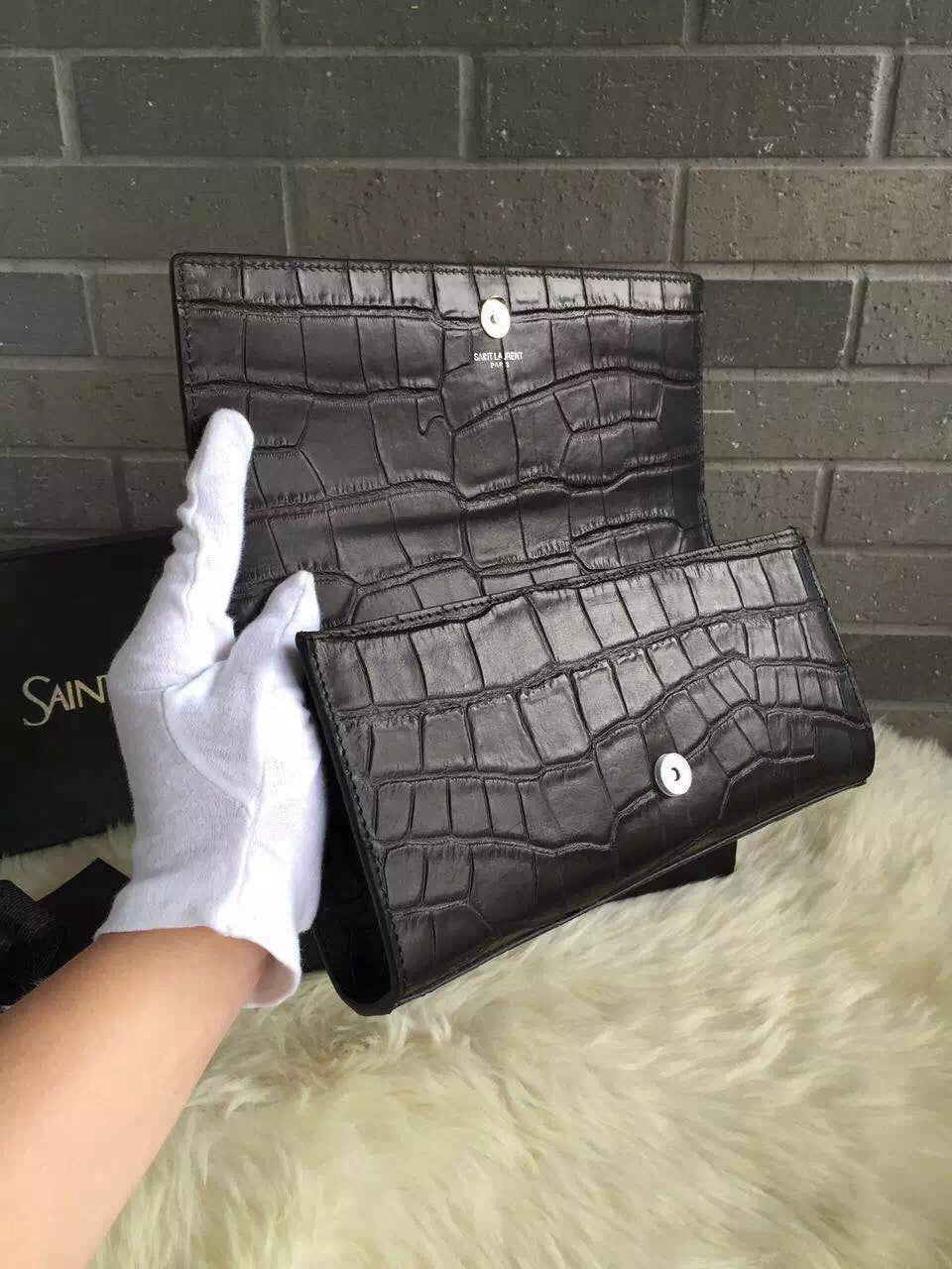 Yves Saint Laurent Crocodile Classic Monogramme Clutch