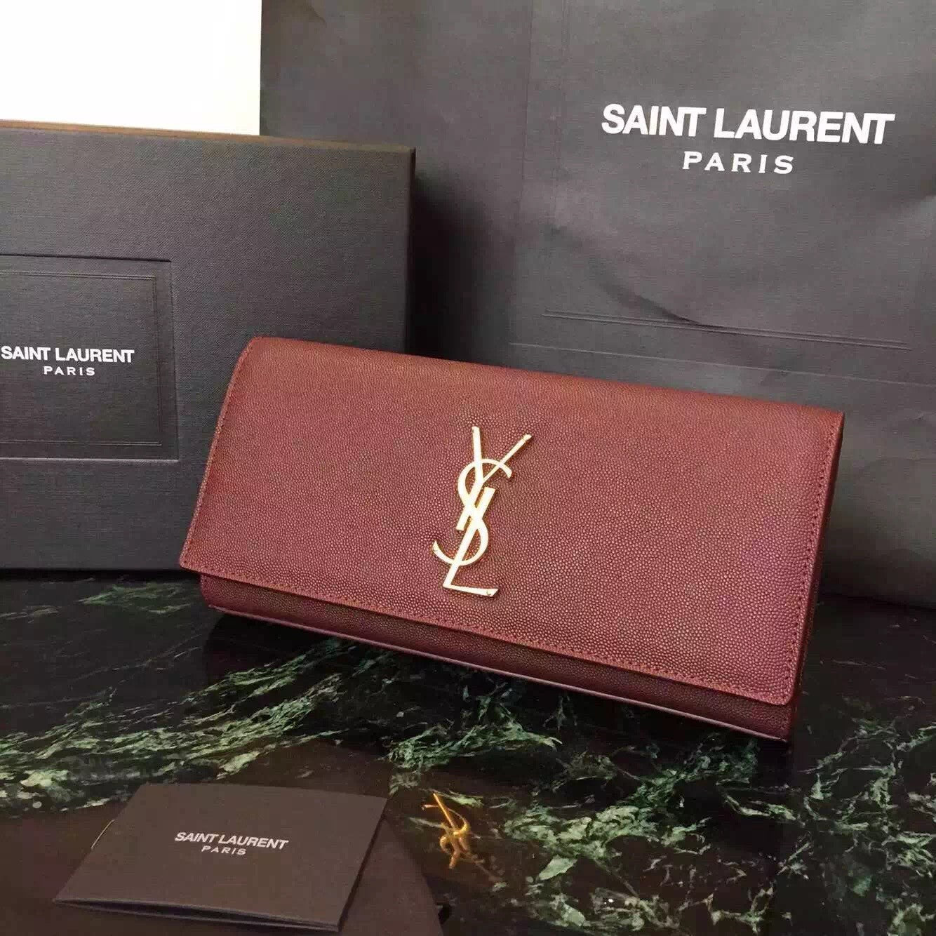 Yves Saint Laurent Burgundy Classic Monogramme Clutch