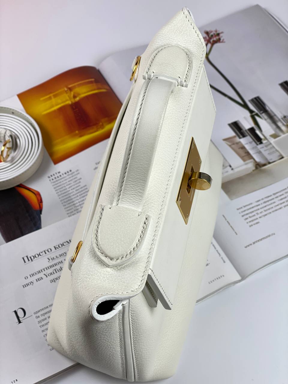 Hermes 24/24 Bag Evercolor with Swift 21  white Gold Hardware