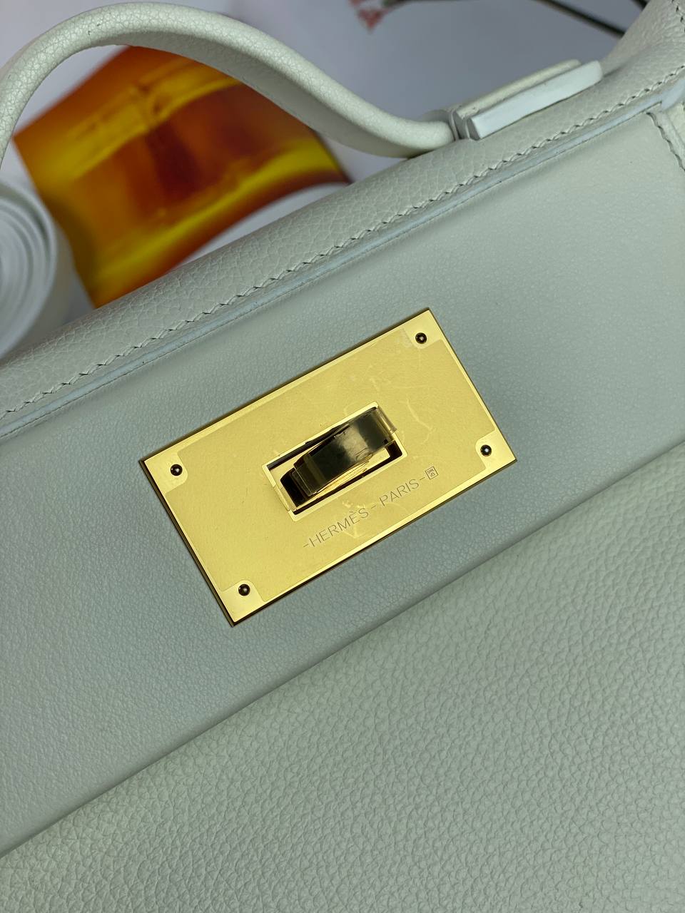 Hermes 24/24 Bag Evercolor with Swift 21  white Gold Hardware